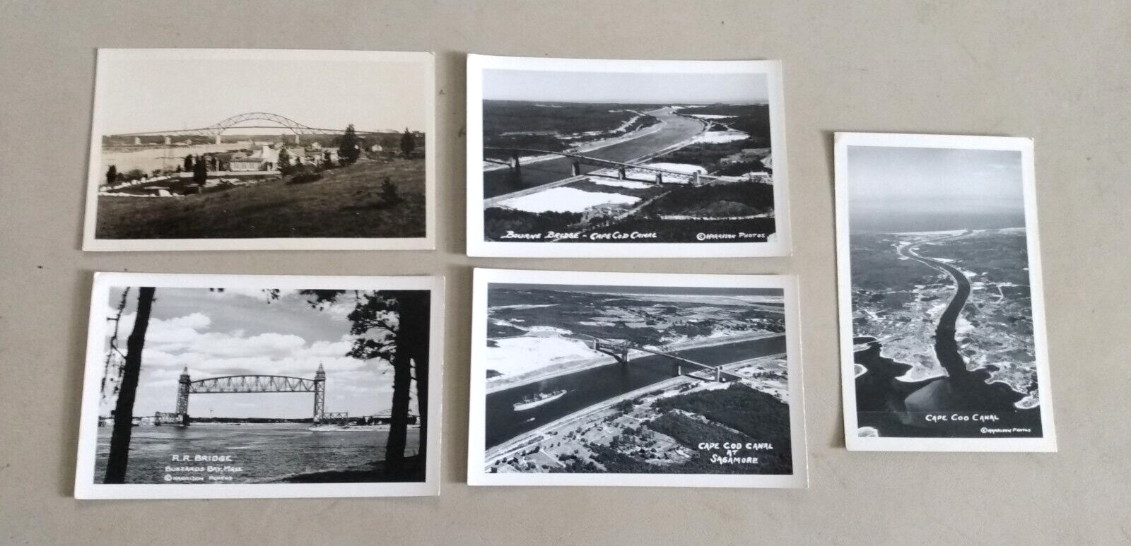 5 - 1940s/1950s RPPC Postcards CAPE COD CANAL Sagamore, Bourne, Railroad Bridges