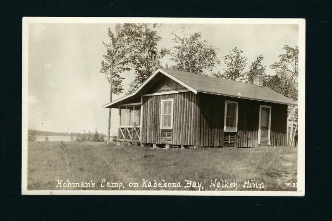 Walker Minnesota MN 1930 RPPC Homan\'s Camp, Kabekona Bay Side Log Sided Cabin