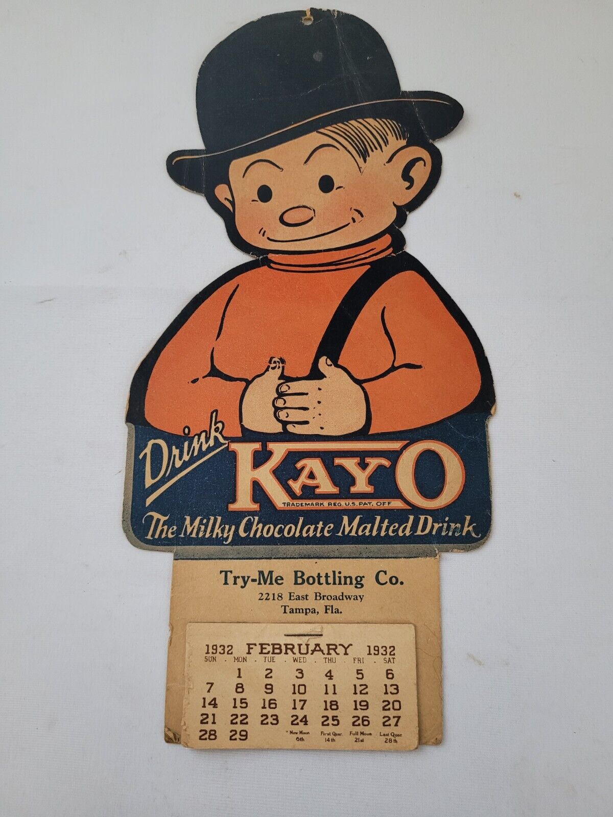 Early 1932 Kayo Drink Calendar Milk Chocolate Malted Drink Try Me Bottling Co