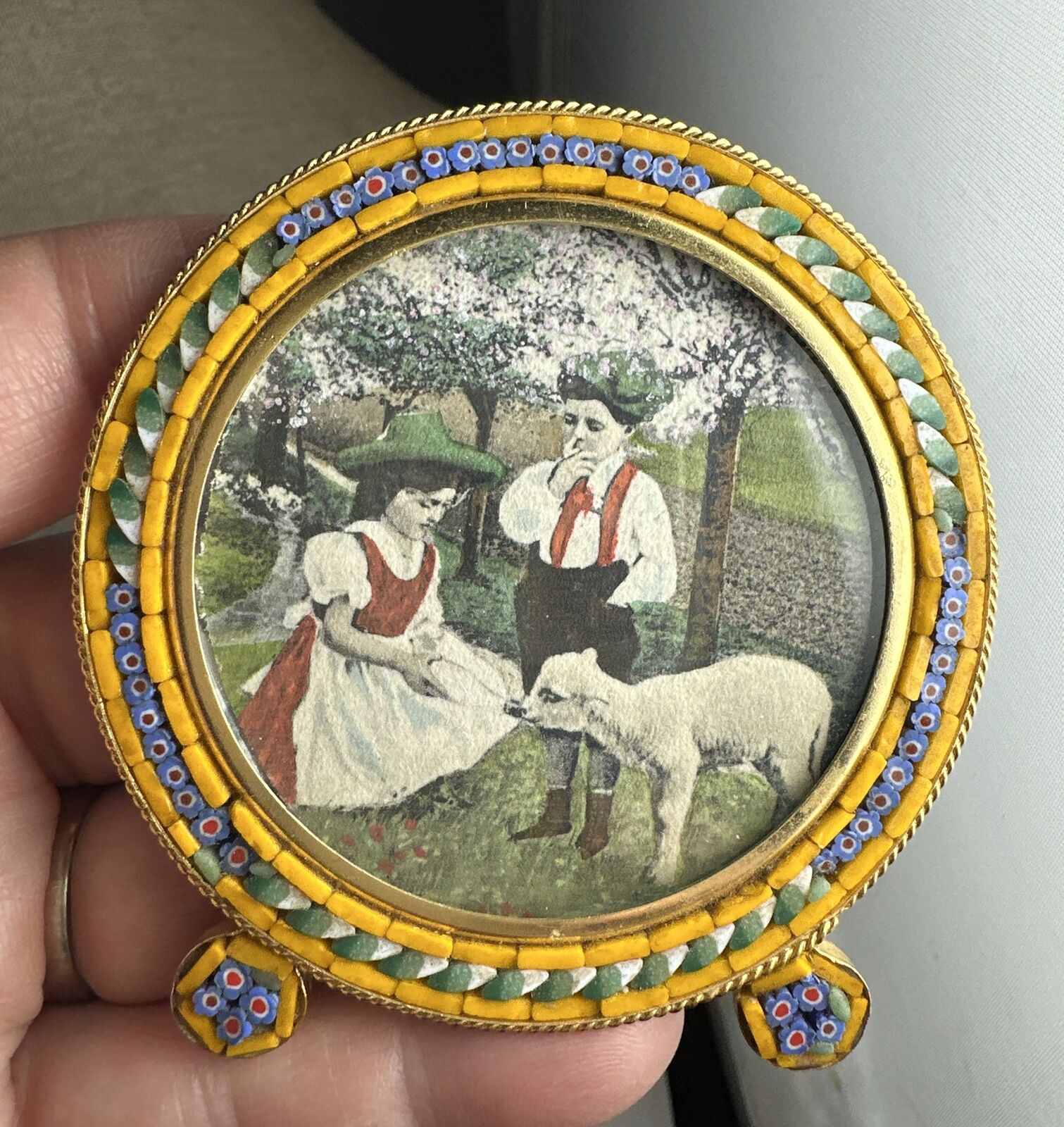 Delightful Antique Micro Mosaic Round Picture Frame, c1930