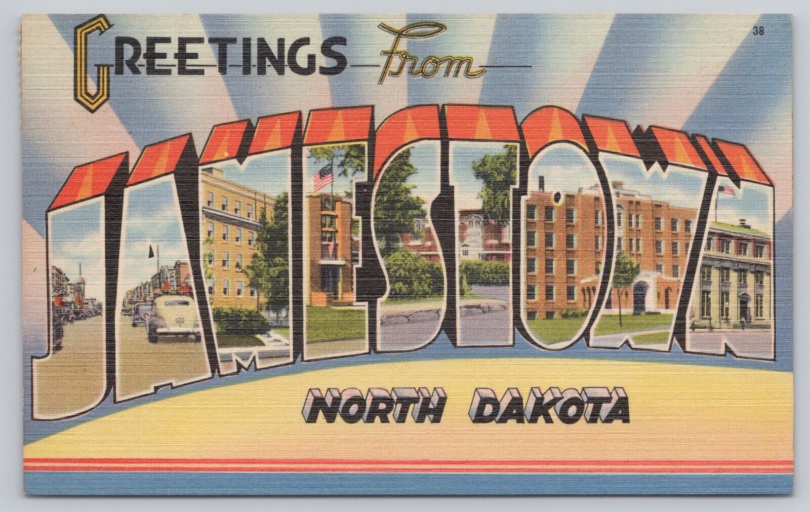 Jamestown North Dakota, Large Letter Greetings, Vintage Postcard