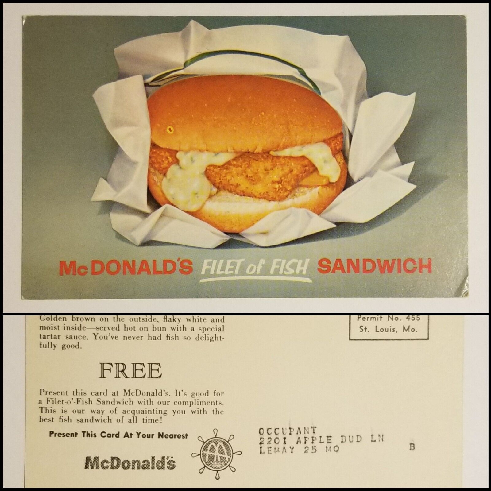 Early 1960s McDonald\'s Filet of Fish Sandwich Postcard