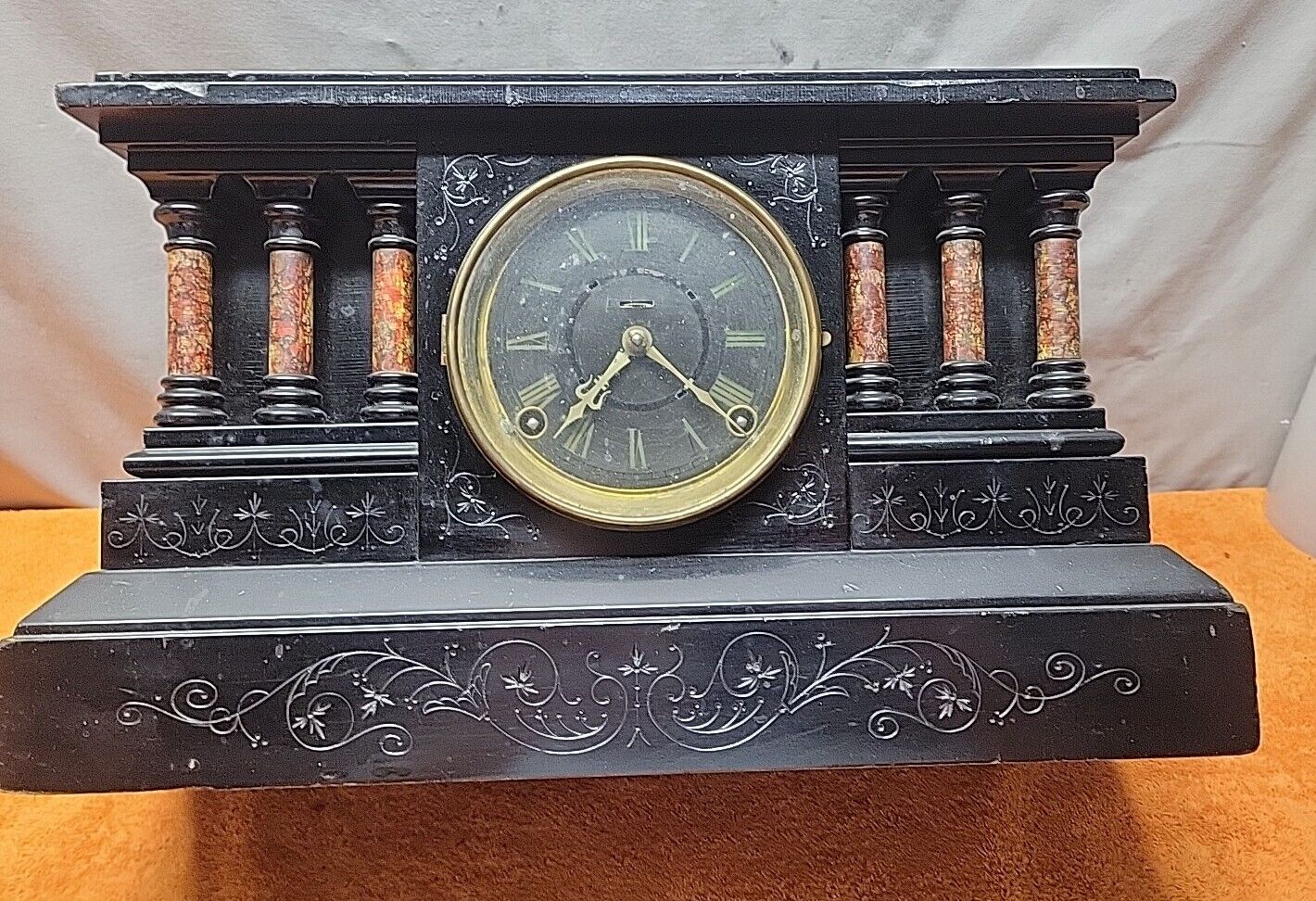 V•Vintage Elegant Ingham Adamantine Mantle Clock Circa 1900\'s Works Well