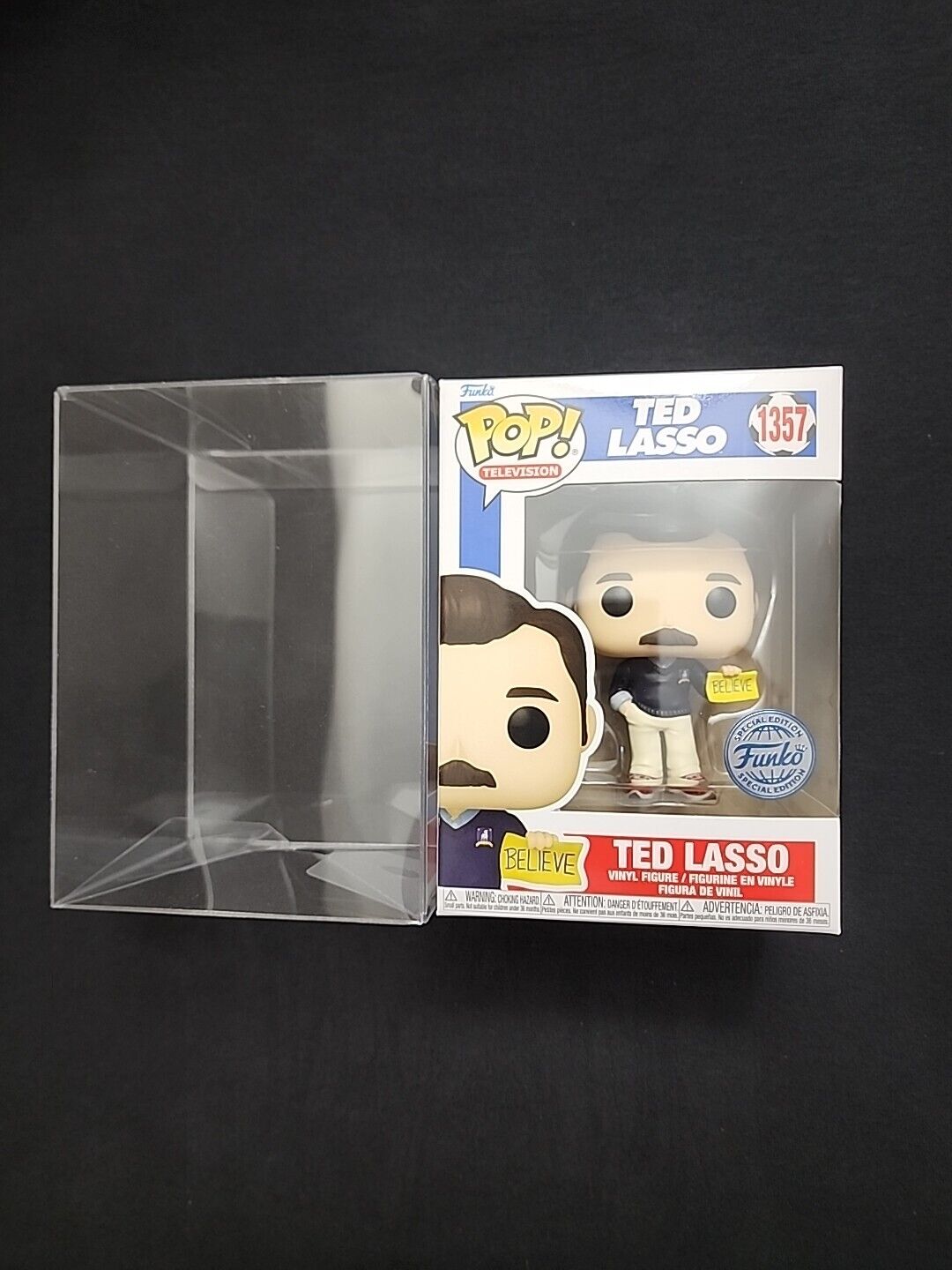 TED LASSO WITH BELIEVE SIGN #1357 FUNKO SHOP EXCLUSIVE *MINT* +PROTECTOR