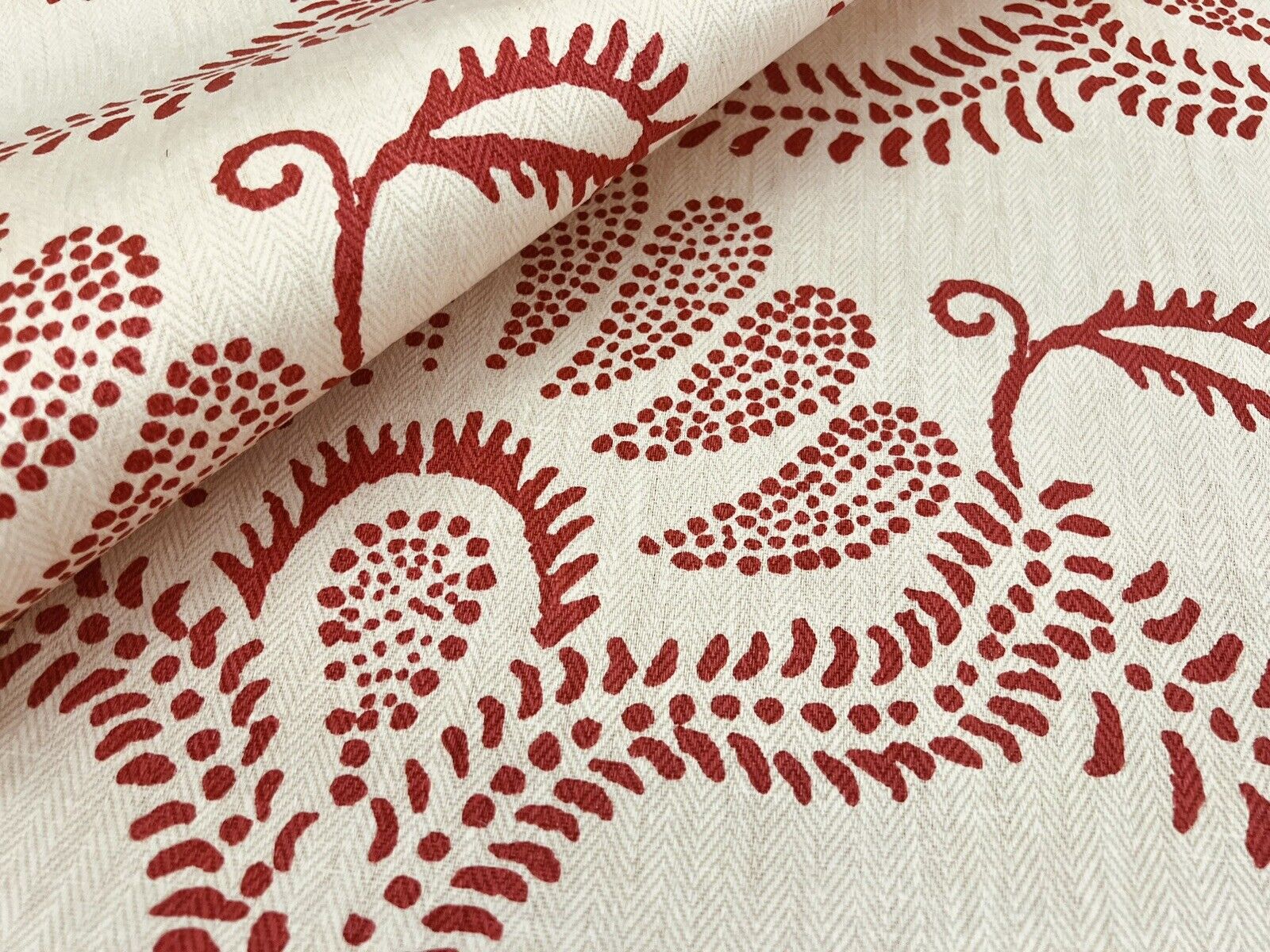 Peter Fasano Red Ornamental Hemp Print Fabric- Hillevi Hemp / Cherry 1 yd