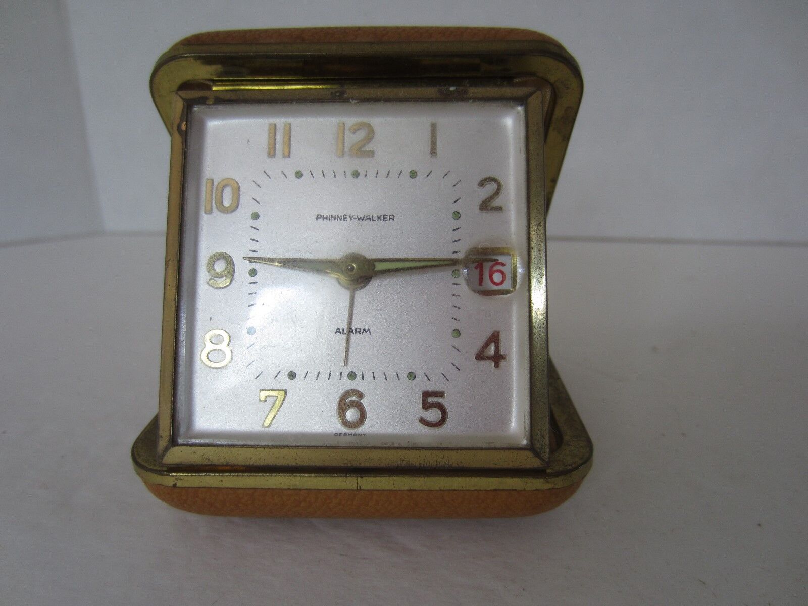 Vintage Phinney Walker Travel Wind Up Alarm Clock w/ Date, Made in Germany