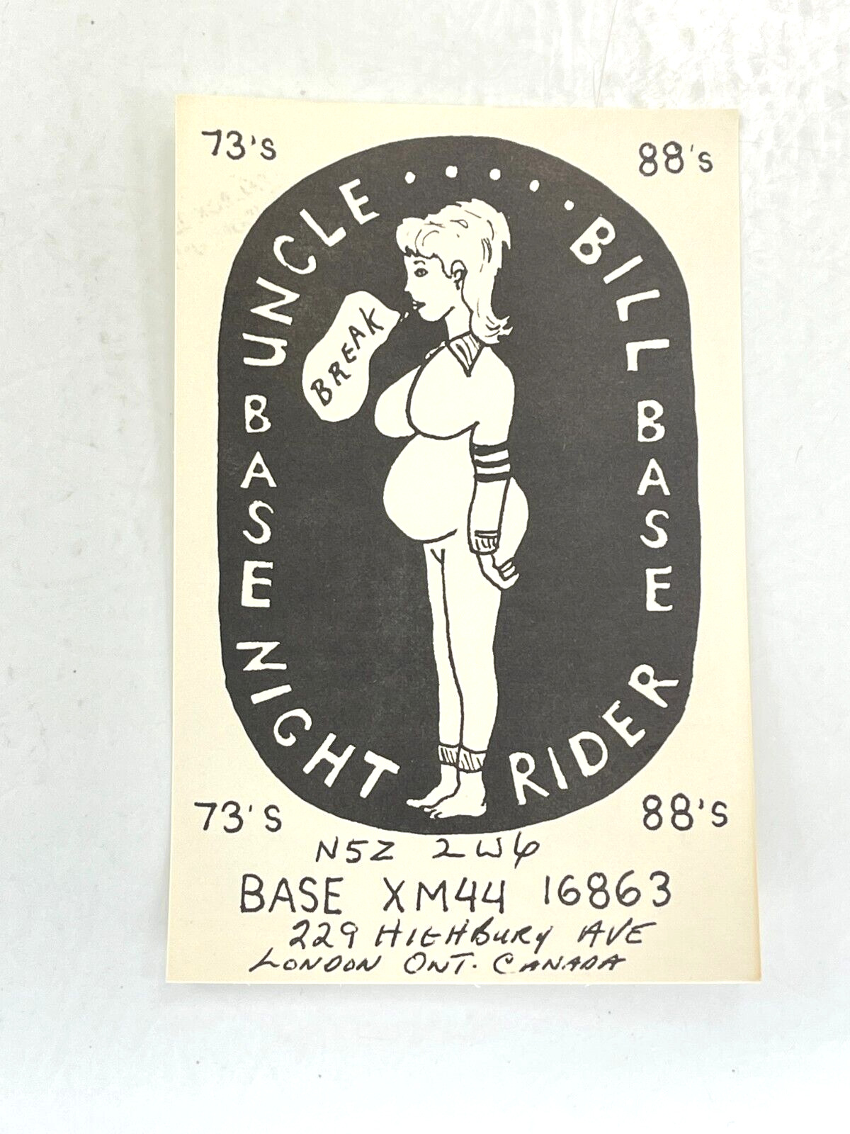 Vintage QSL Card Ham CB Amateur Radio Uncle Bill Night Rider Ontario Canada