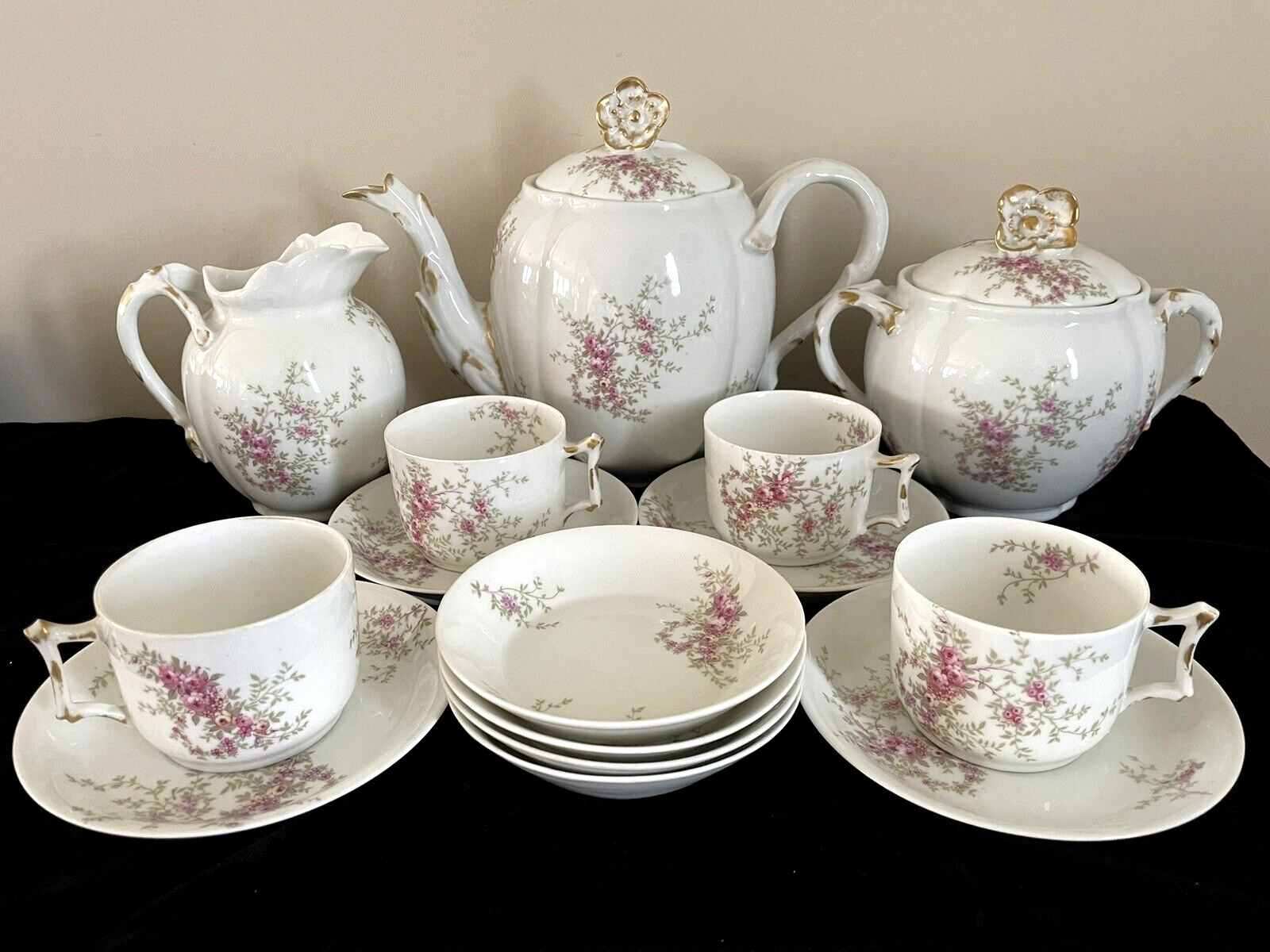 15 Pcs Rare Antique Wm Guerin & Co Limoges Tea Set for 4 Serving Excellent
