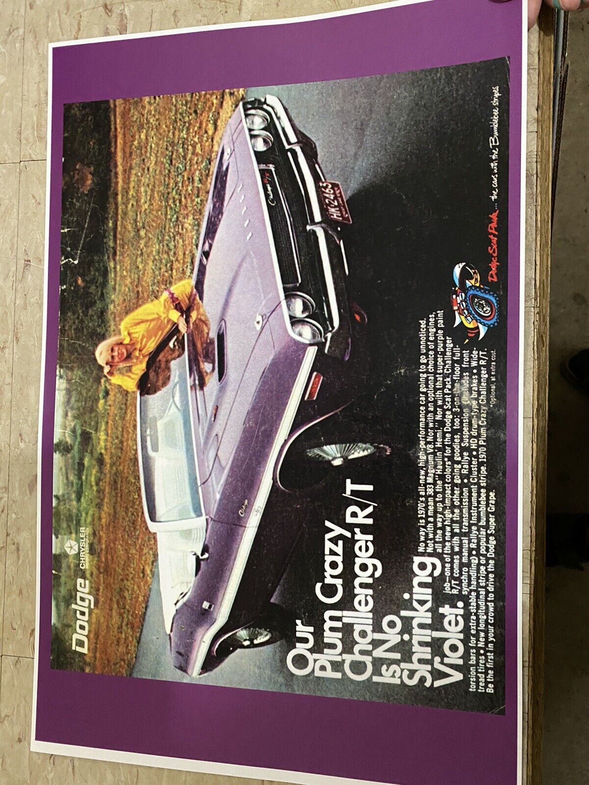 1970 Dodge Challenger R/T Plum Vintage Car Poster Advertisement Z501
