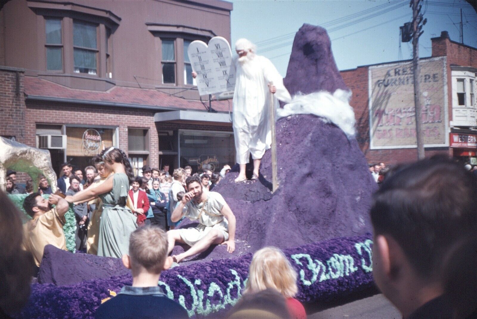 1958 May Day Parade Moses 10 Commandments Float Vintage 35mm Kodachrome Slide