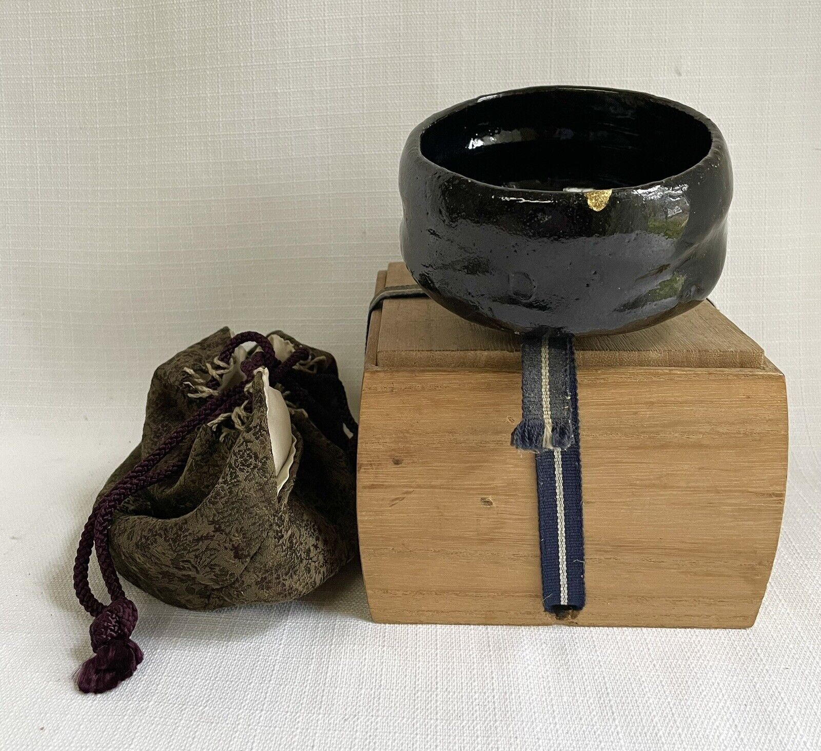 Japanese Matcha Tea Bowl Vintage From Izumo With Silk Bag & Box Signed