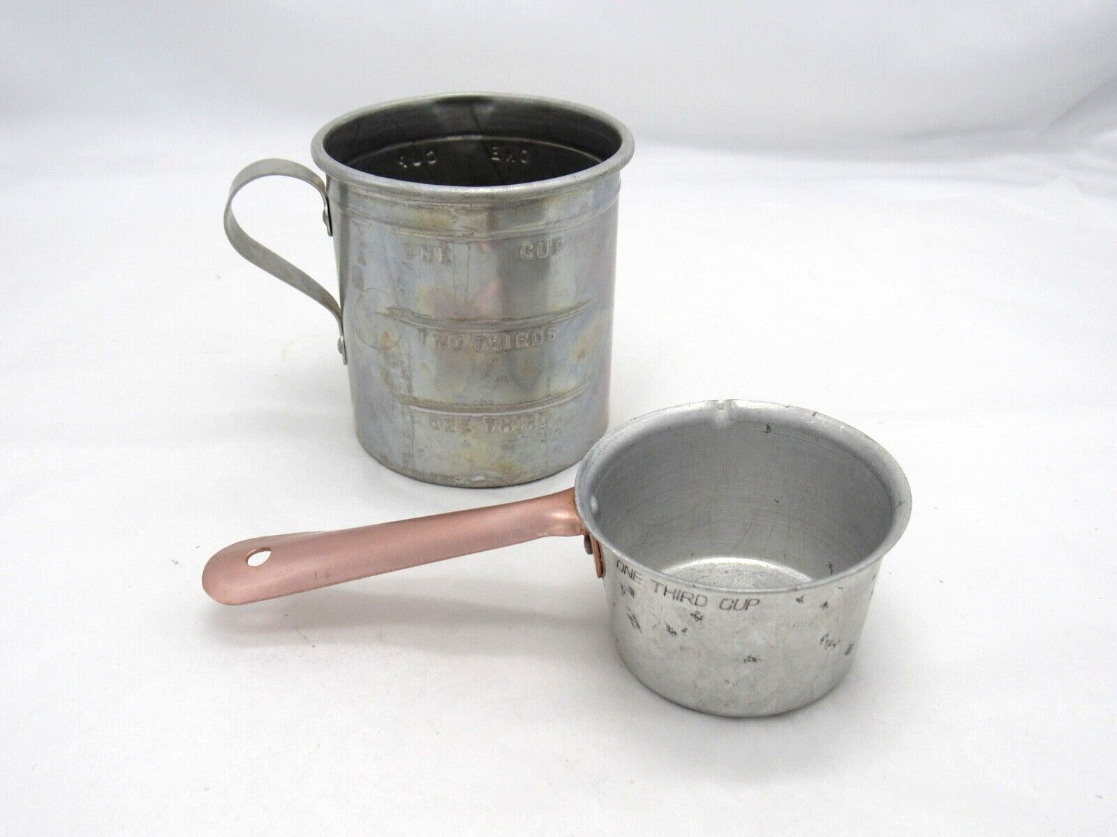 Aluminum Measuring Cups Vintage 1-Cup Embossed + 1/3 Cup Copper Tone Handle