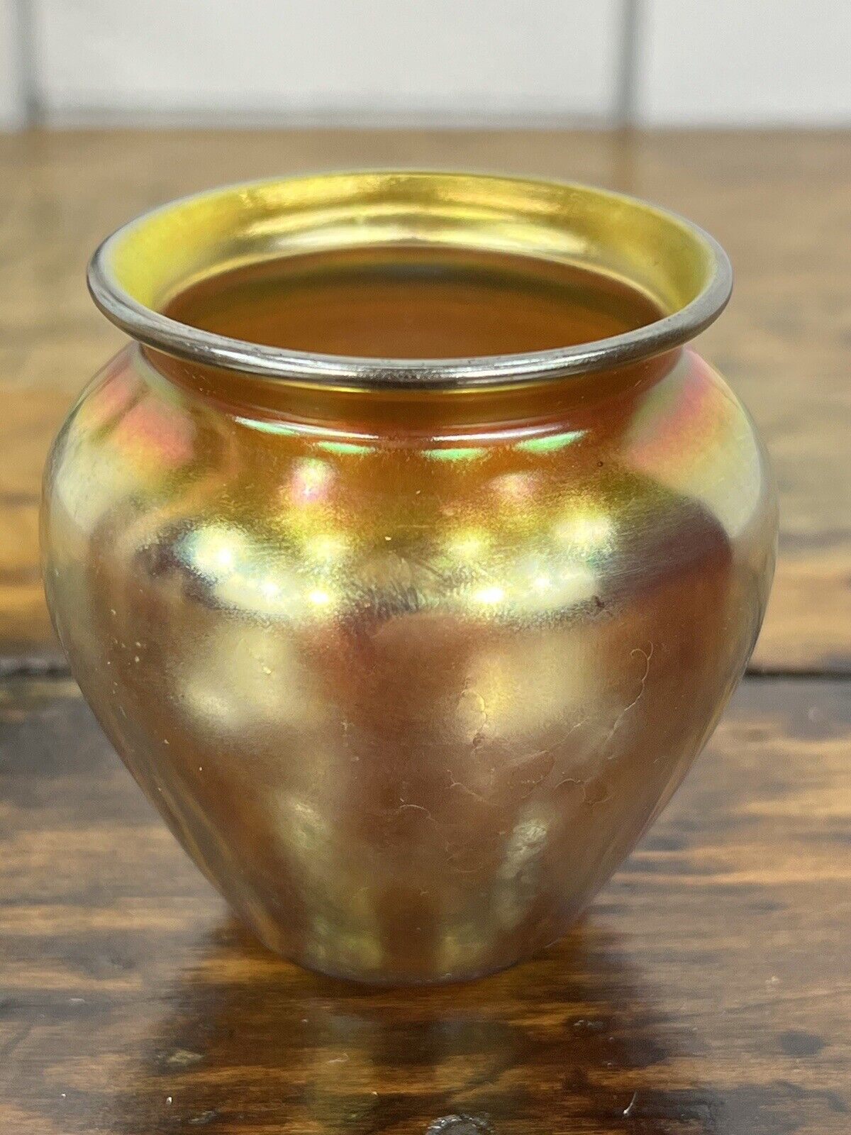 Antique STEUBEN AURENE Radiant Gold Art Glass Cabinet Floral Vase #2648 STUNNING
