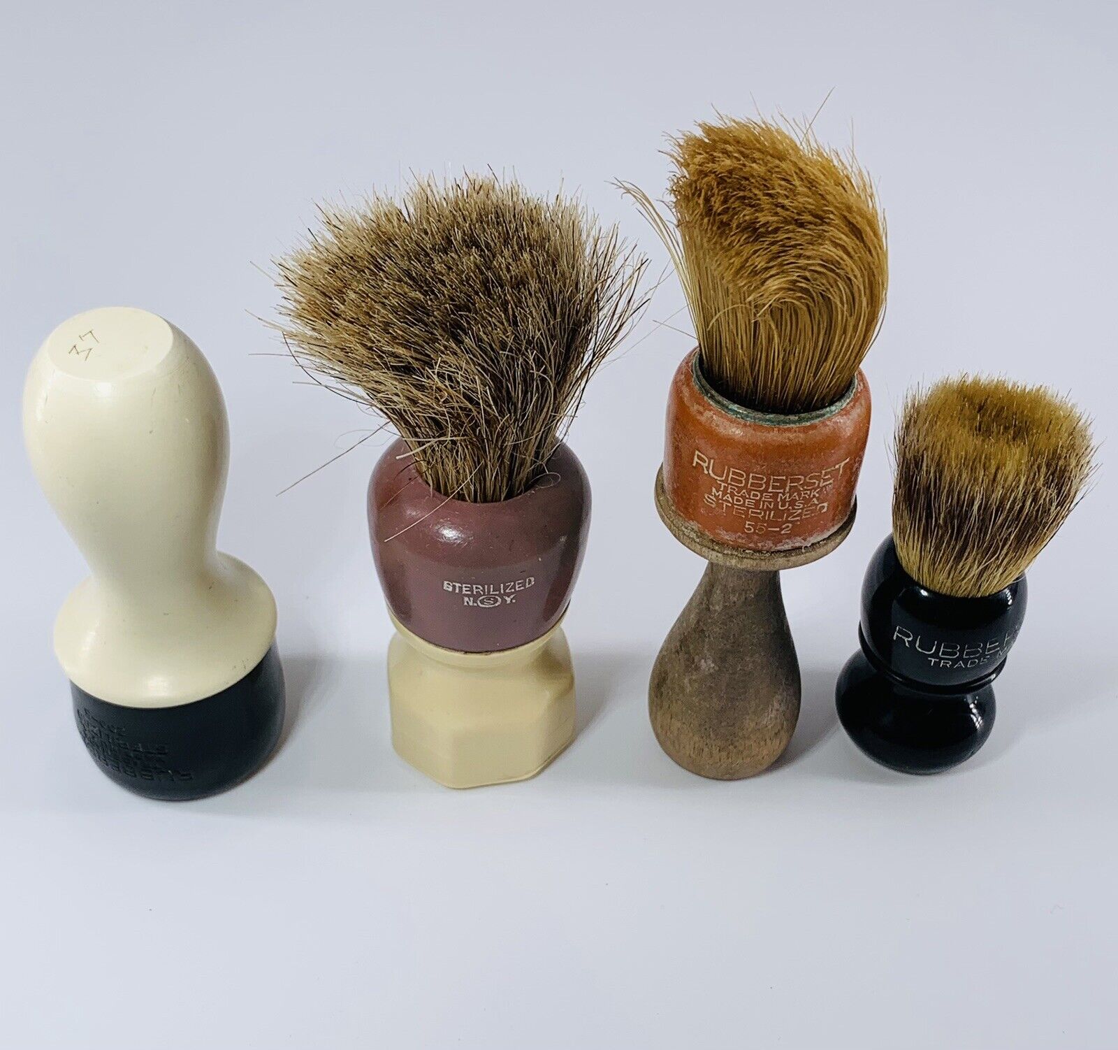 Lot of 4 Vintage Rubberset & More Barber Shop Shaving Brushes, Used
