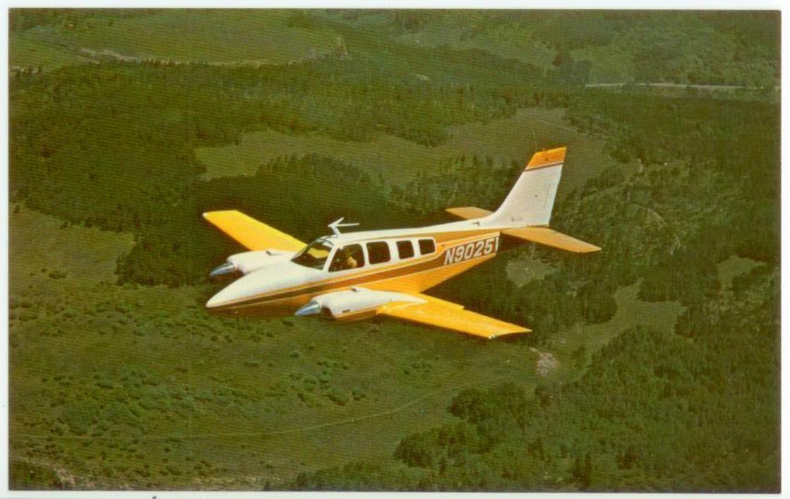 c1970s Beechcraft Baron 58 airplane in flight advertising pc - N9205K(?)