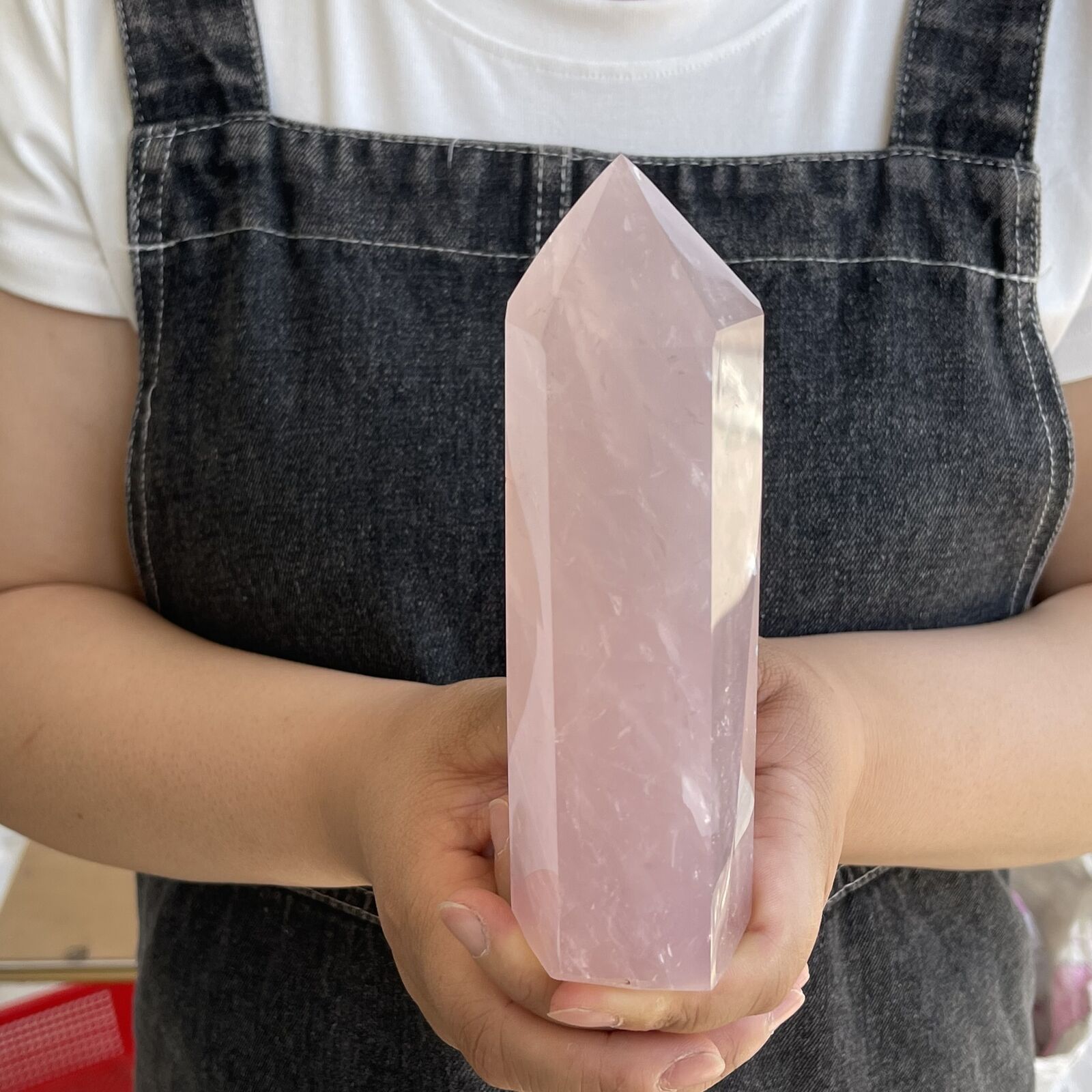 1.44LB Natural pink rose quartz obelisk crystal wand point healing TQS9135
