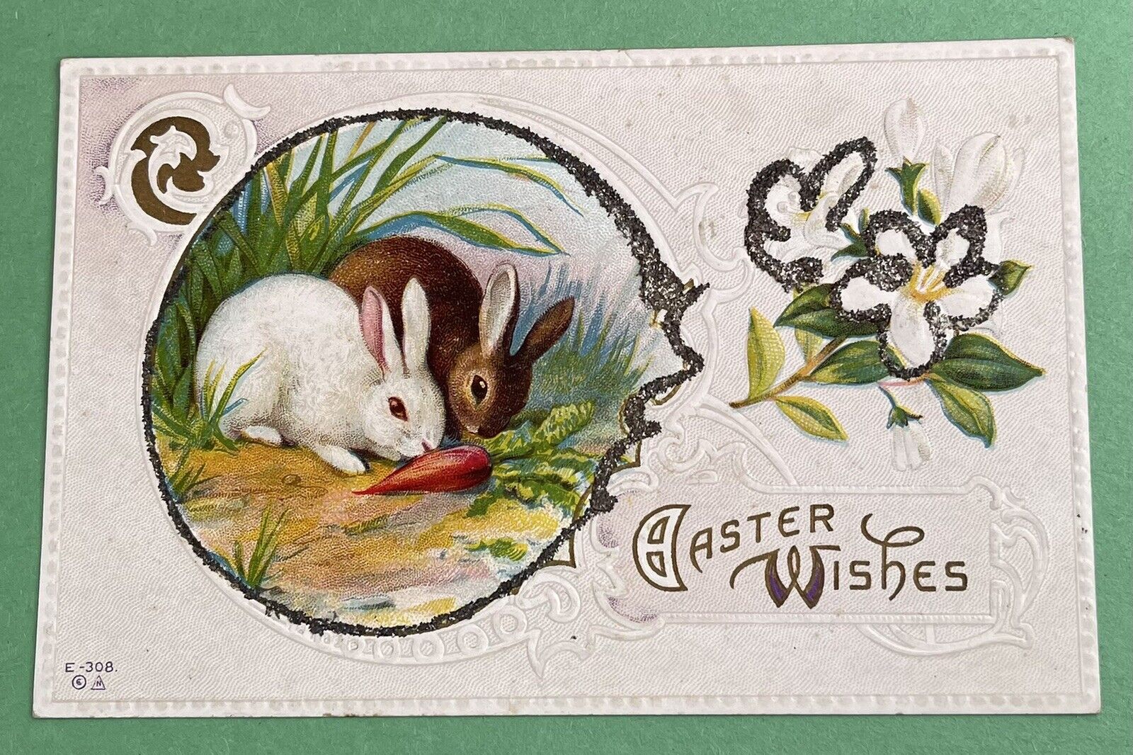 Vintage Embossed Easter Postcard~Art Nouveau~Bunnies. E517