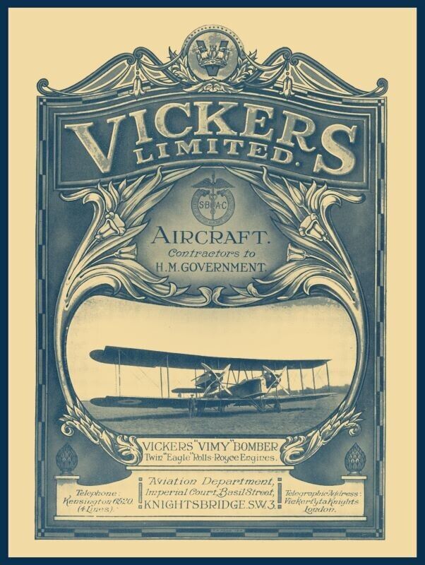 1919 Vickers Aircraft - VIMY Bomber NEW Metal Sign: 12 x 16\