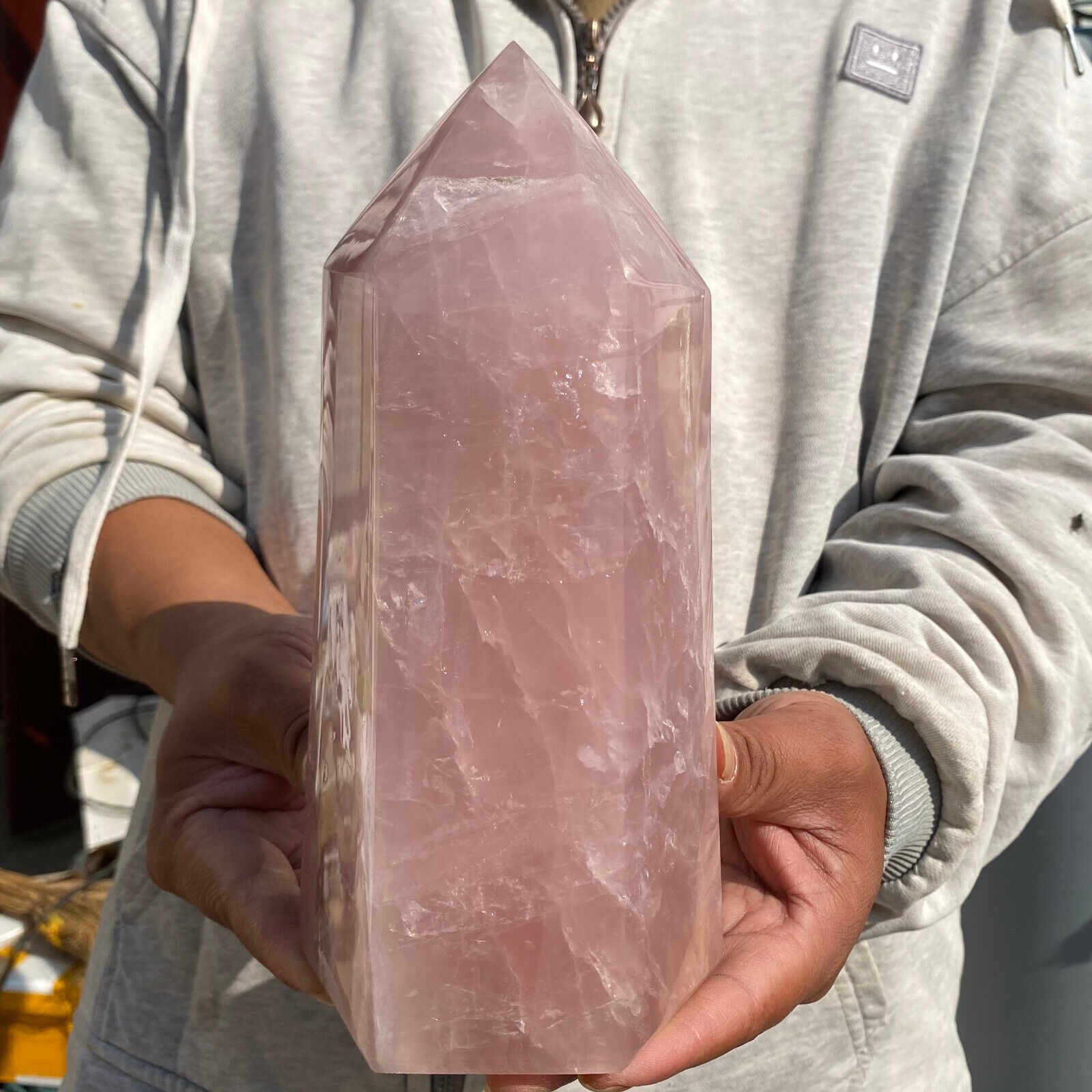 6.7lb Beautiful Large Pink Rose Quartz Crystal Point Tower Healing Specimen