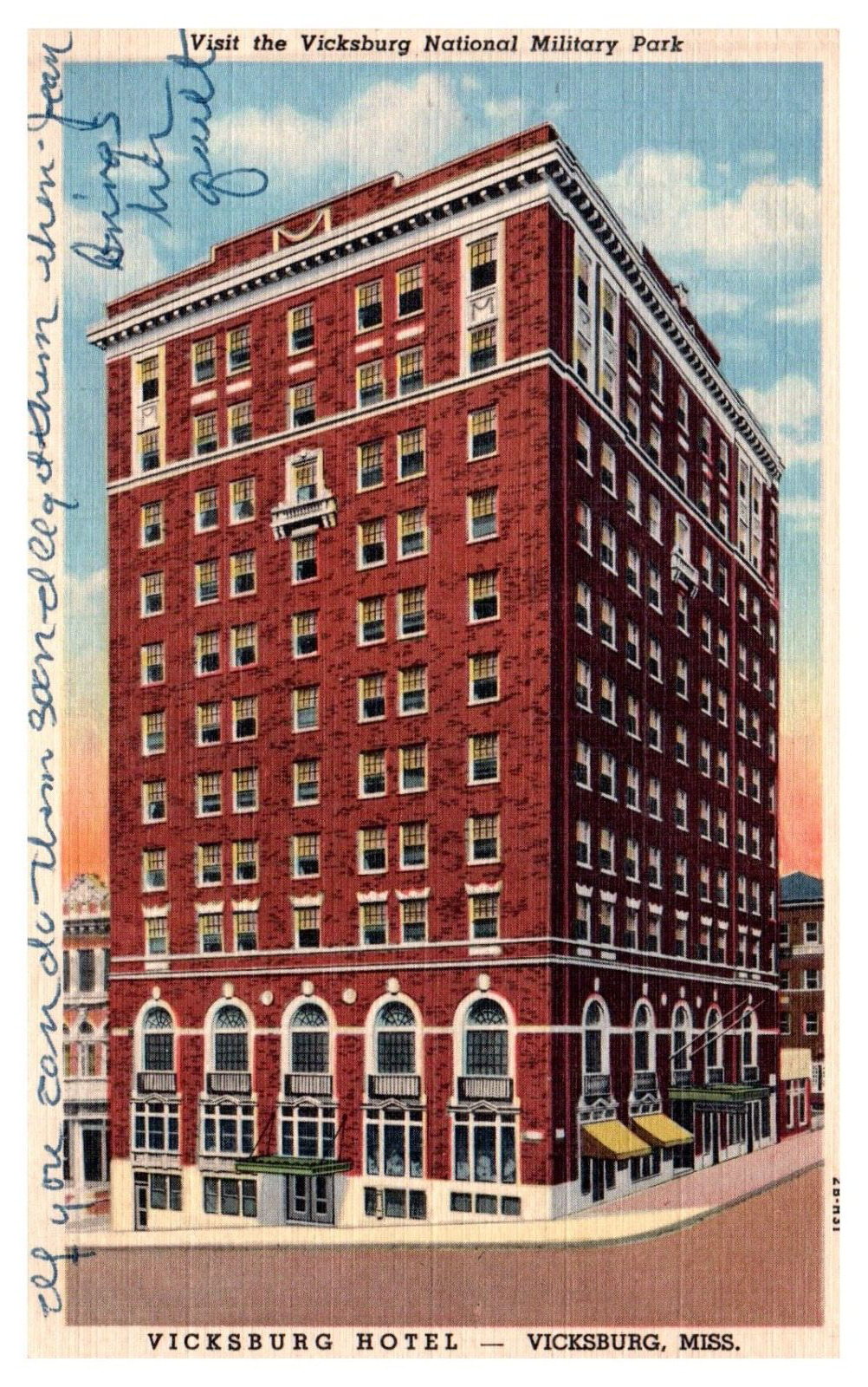 Vicksburg, MS - Vicksburg Hotel Linen Postcard Posted 1956