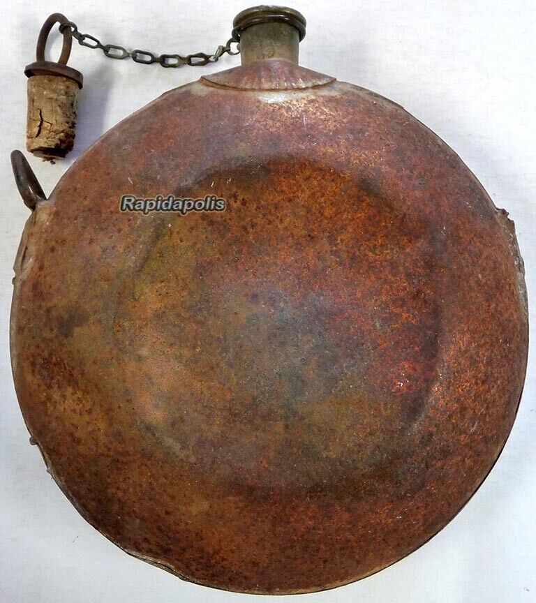 Nice Antique Round US Late 1800s style CANTEEN with Original Chain & Stopper