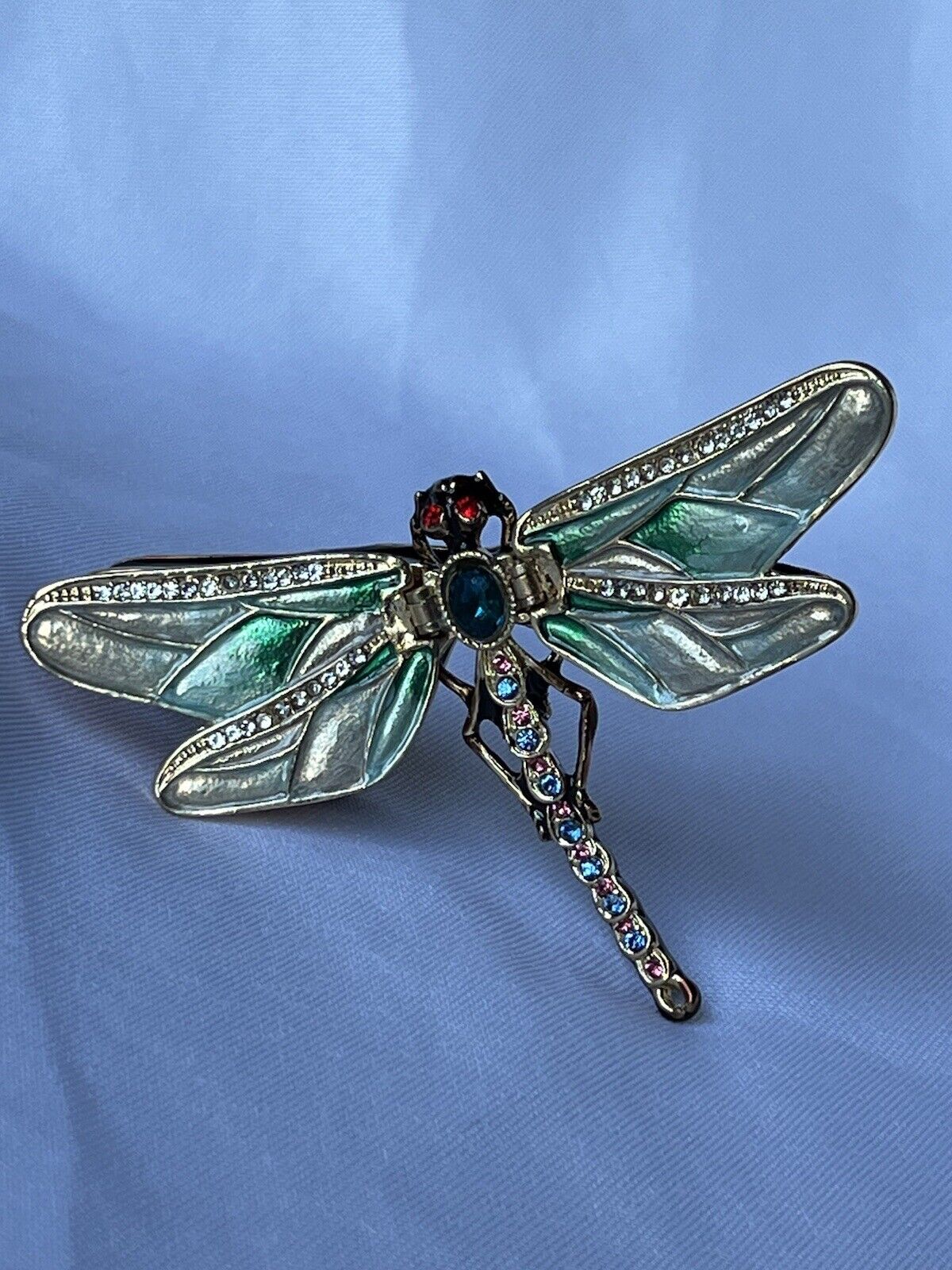 Bejeweled Dragonfly Trinket Box by, Hand Made with Enamel & Swarovski Crystals