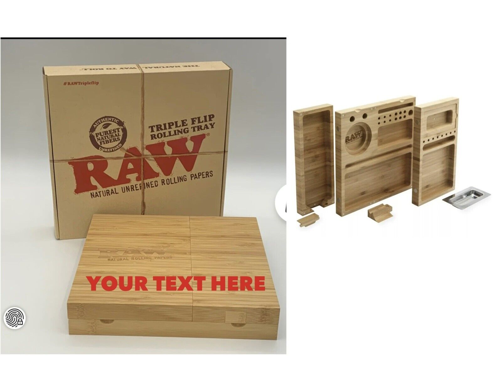 RAW personalized customized engraved RAW triple flip bamboo magnet rolling tray