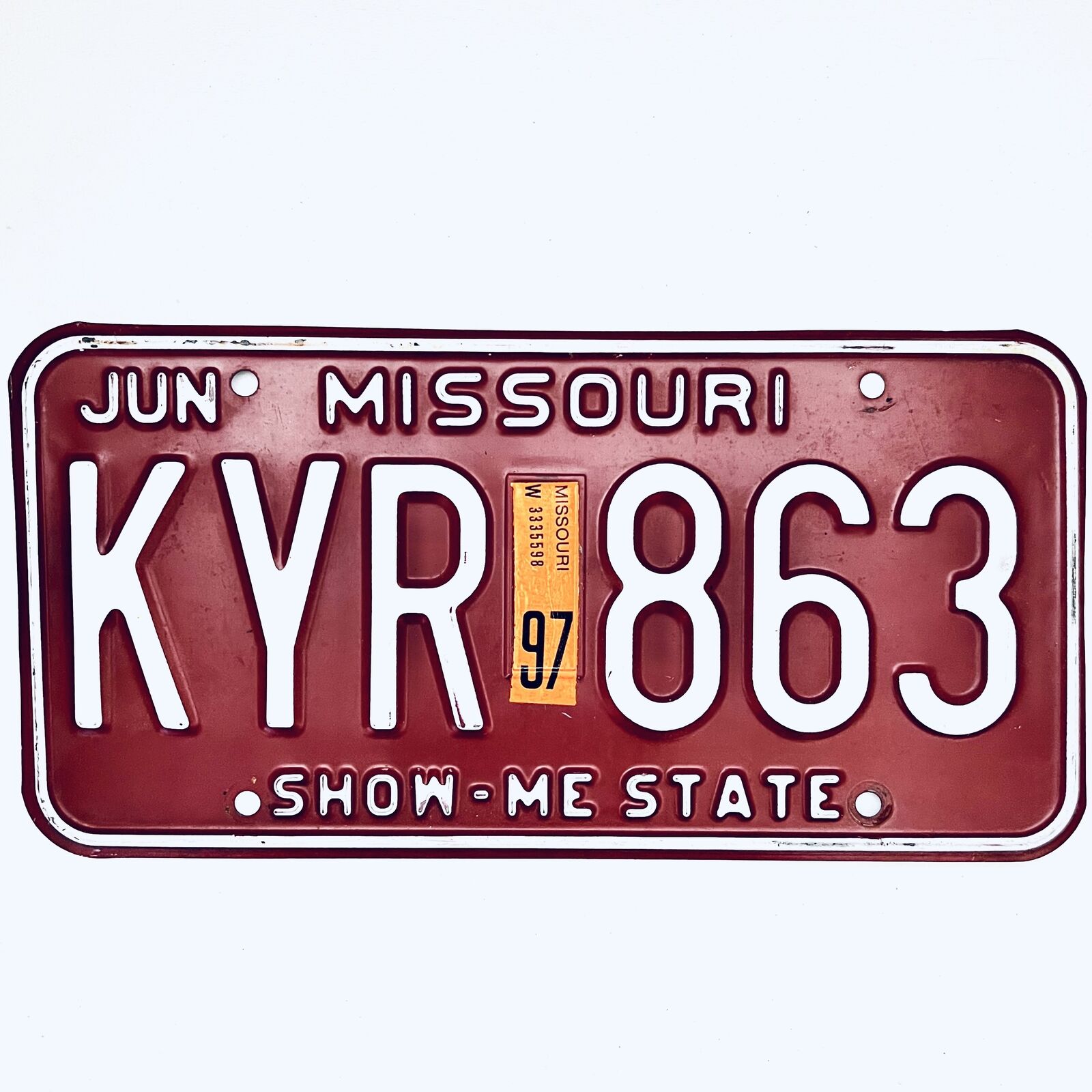 1997 United States Missouri Show-Me State Passenger License Plate KYR 863