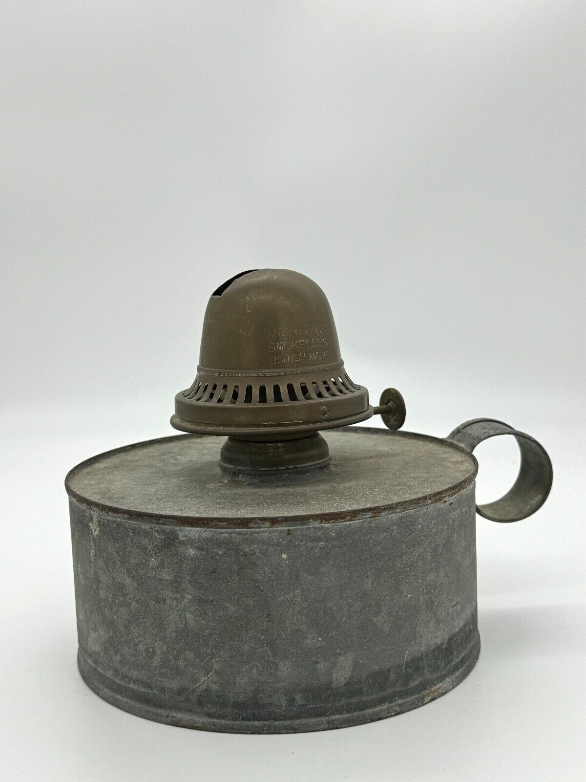 Vintage Veritas Galvanized Steel Hand Held Kerosene Oil Lamp Base