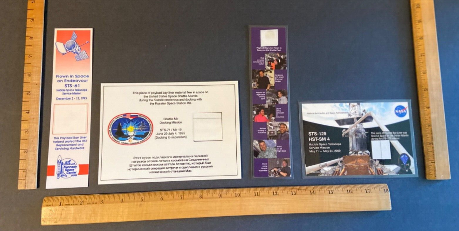 NASA 4 Item Flown Payload Bayliner Swatch Lot = STS-61 STS-71 STS-107 STS-125