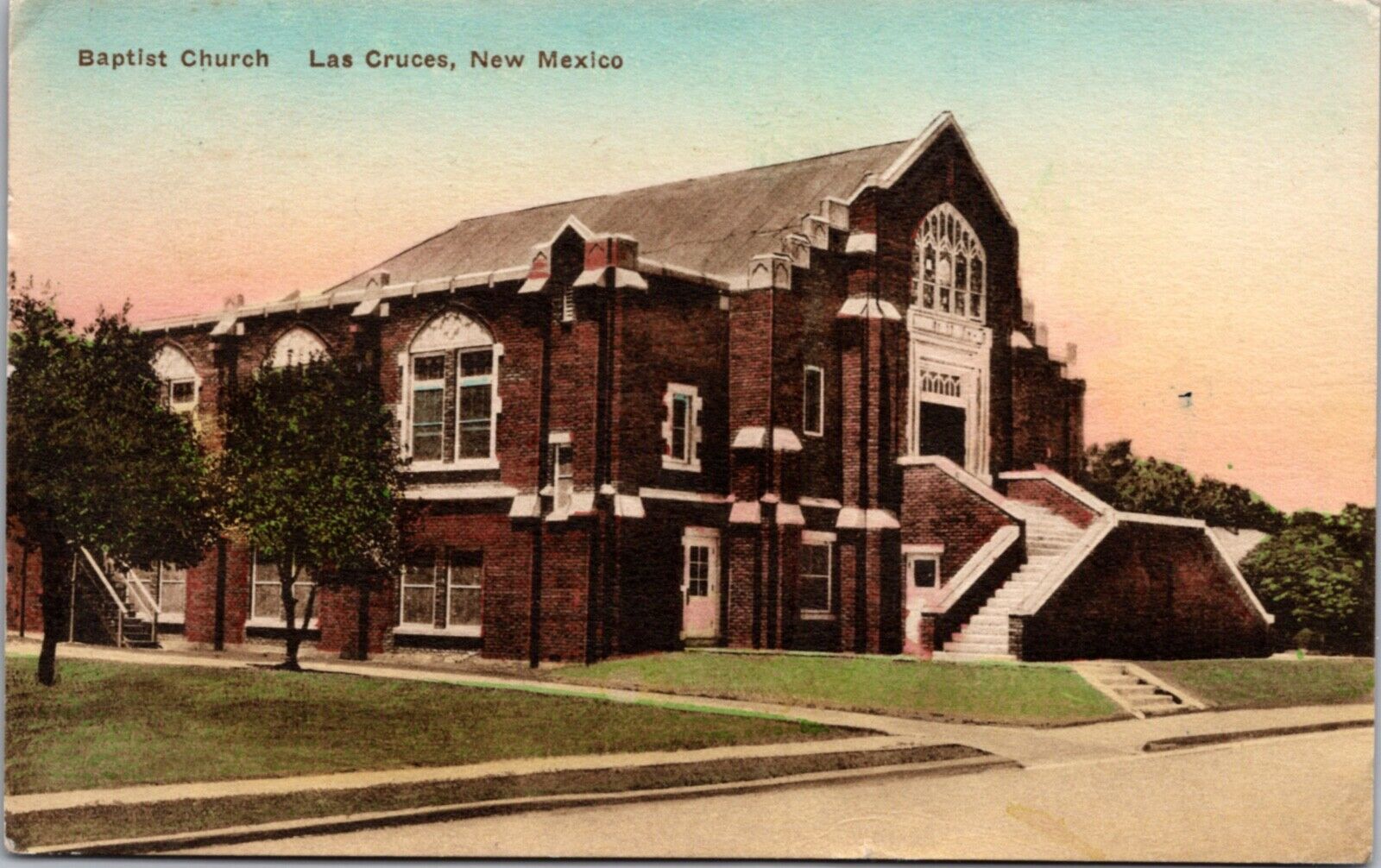Hand Colored Postcard Baptist Church in Las Cruces, New Mexico