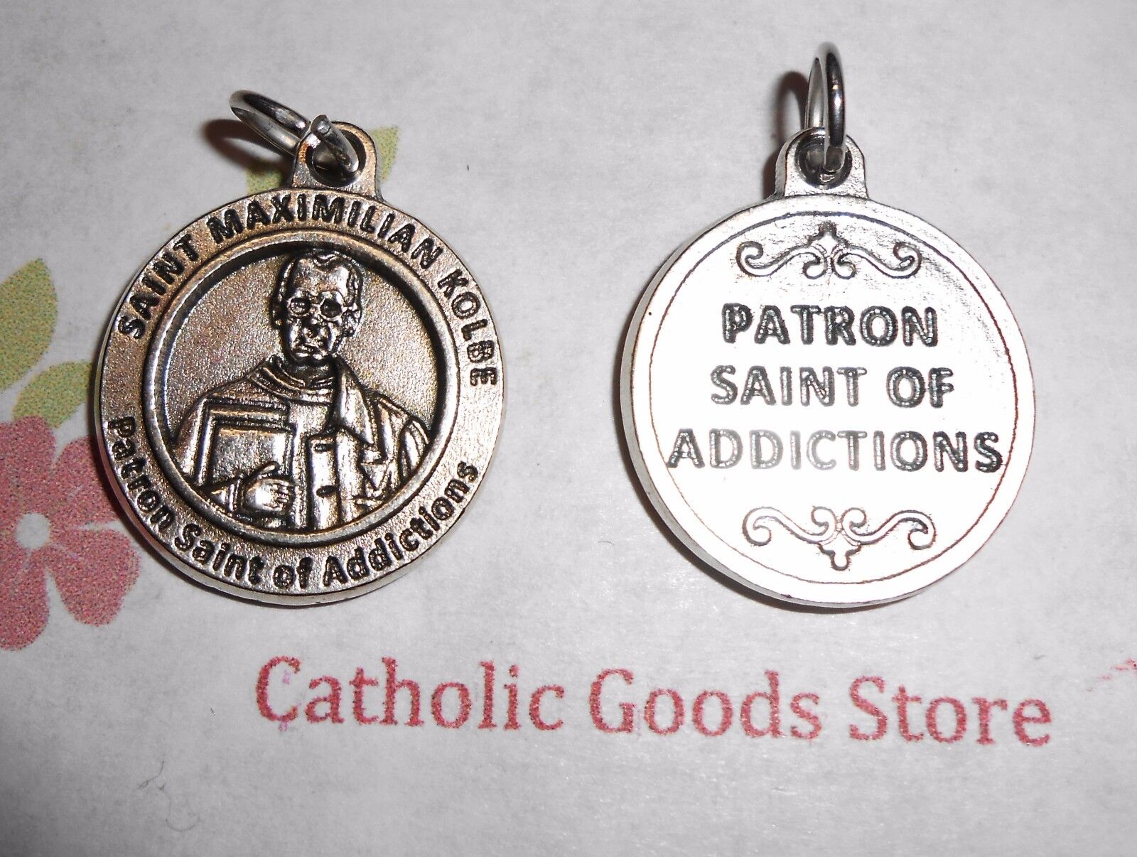 Saint St. Maximilian Kolbe - Patron Saint of Addictions - Silver Tone  - Medal