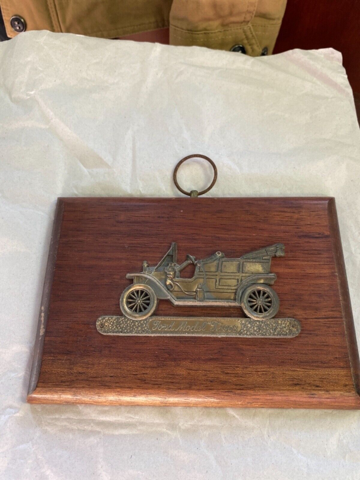 vintage 1908 ford model t solid wood and brass wall plaque