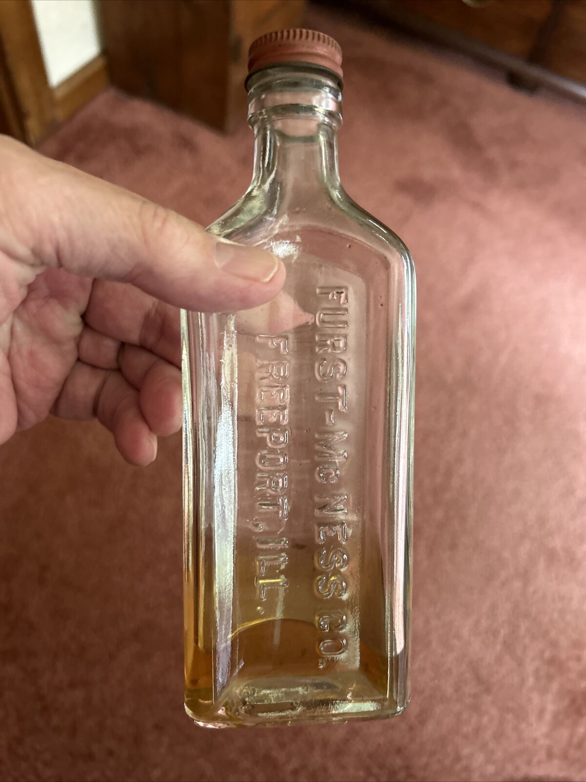 Vintage Antique Furst McNess Co. Medicine Clear Glass Bottle Freeport Ill