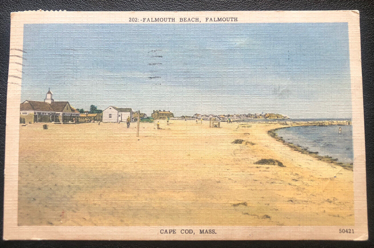 Cape Cod Falmouth Beach MA Linen Vintage Massachusetts ￼Postcard