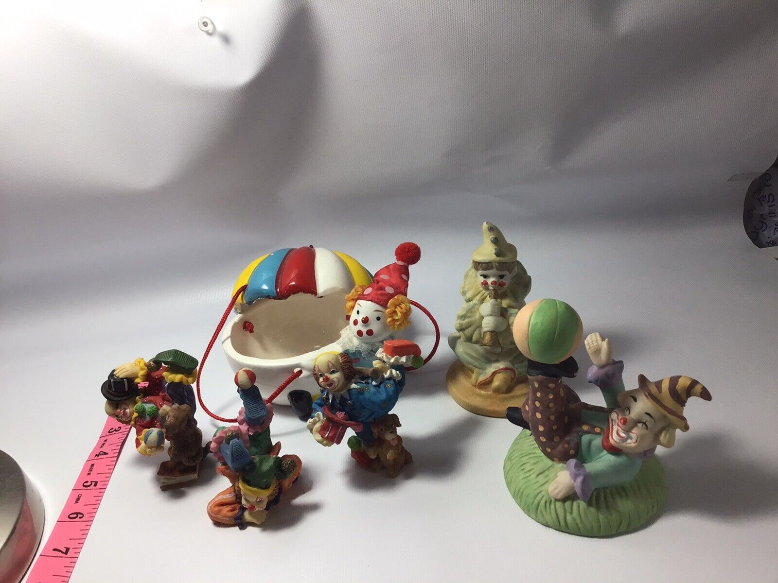 Vintage Clown Dolls Lot Of 8 Porcelain Ceramic Plastic Toy Collectible