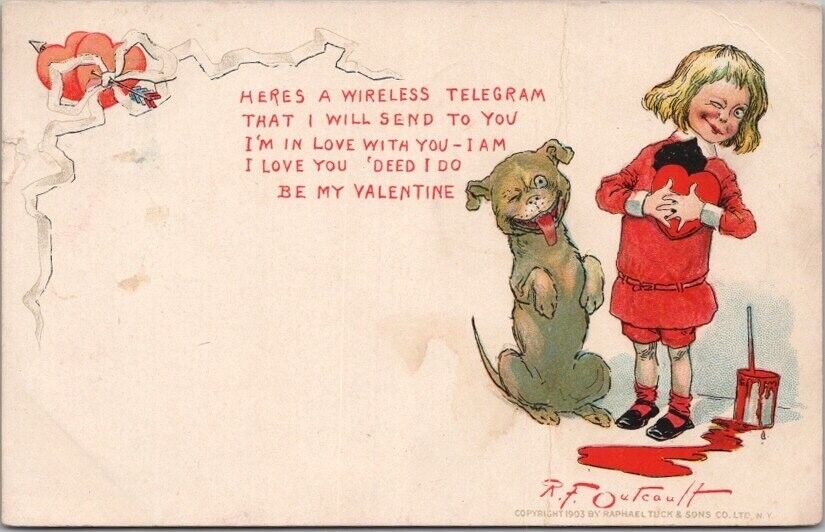 1906 Tuck's VALENTINE'S DAY Postcard BUSTER BROWN & Dog Tige / R.F. OUTCAULT
