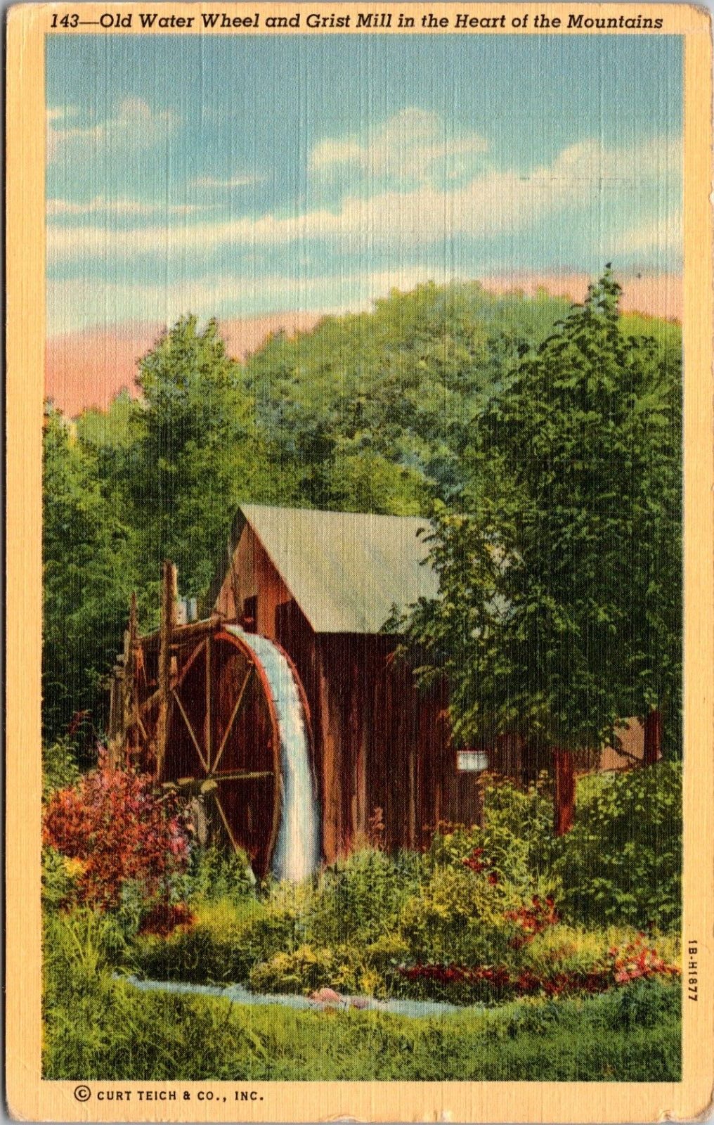 Old Water Wheel & Grist Mill In Mountains Linen Vintage Postcard L66
