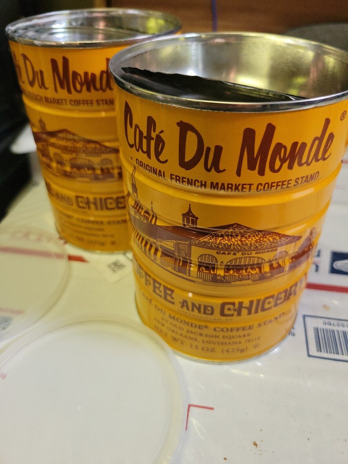 2 EMPTY Metal Cafe Du Monde Coffee Cans Containers w/Lids, Storage non Vintage