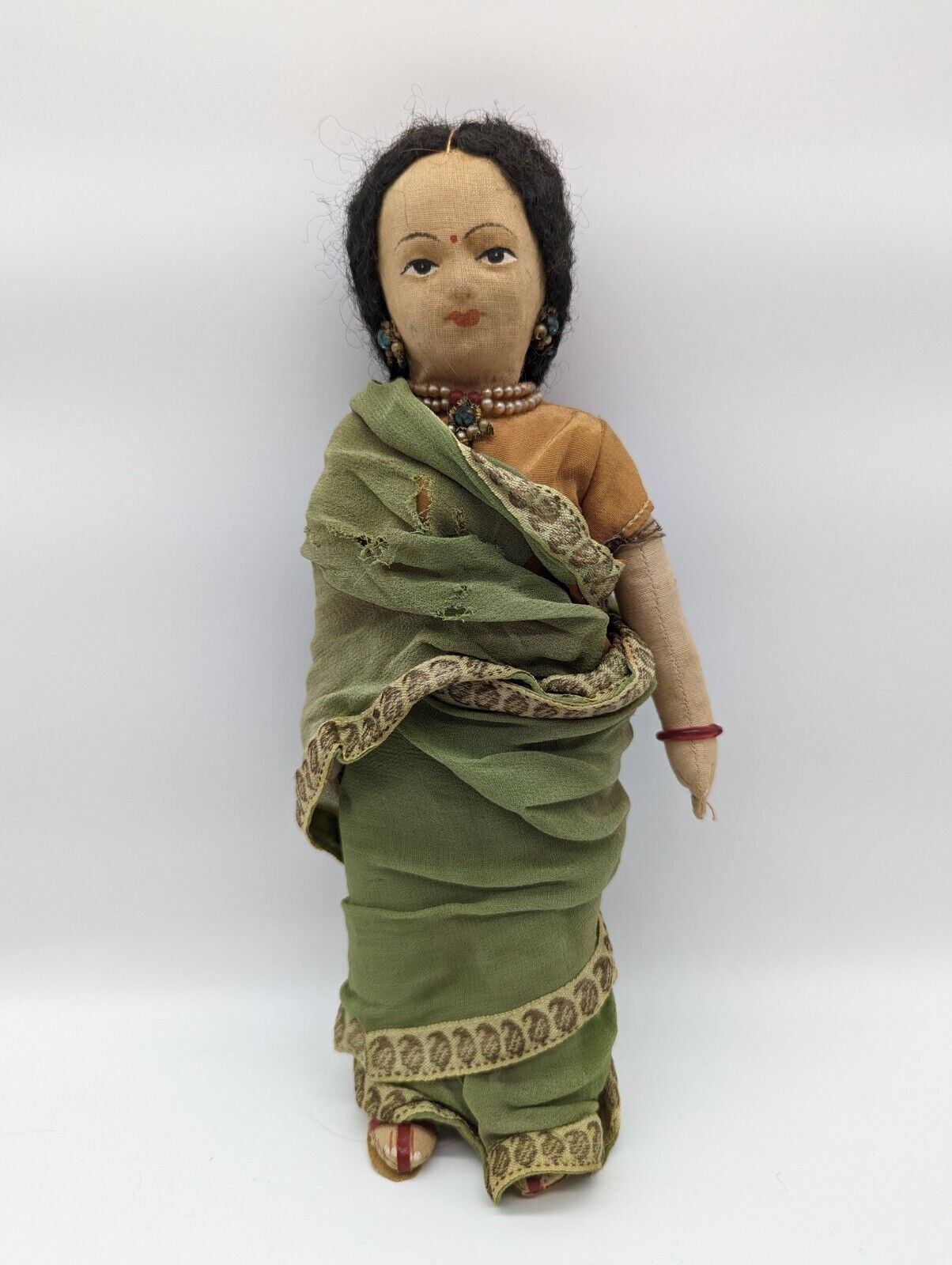 Vintage 1950s Handmade in India Cloth Bengali Maharashtrian Doll 10”