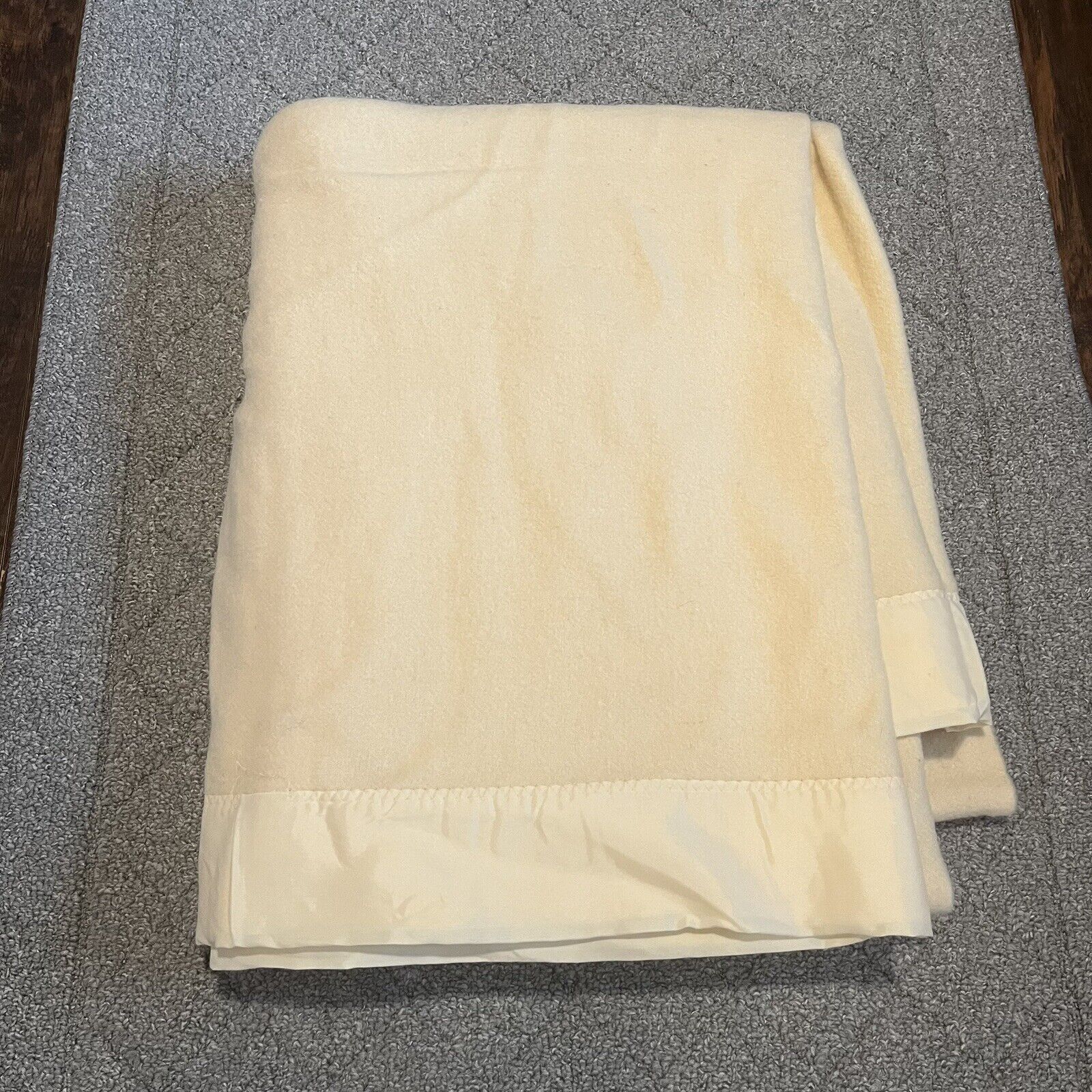 Vintage Orr Felt Wool Blanket Company Tan Ivory Ohio USA 64x84 Warm Health