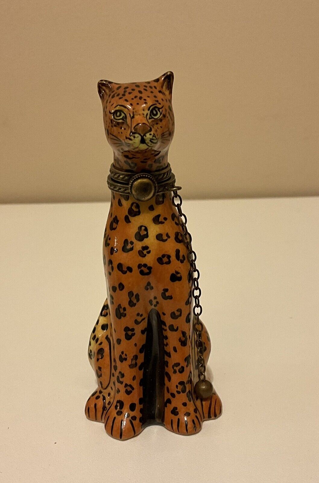 Vintage Limoges Porcelain Cheetah Leopard Chain Porcelain Trinket Box