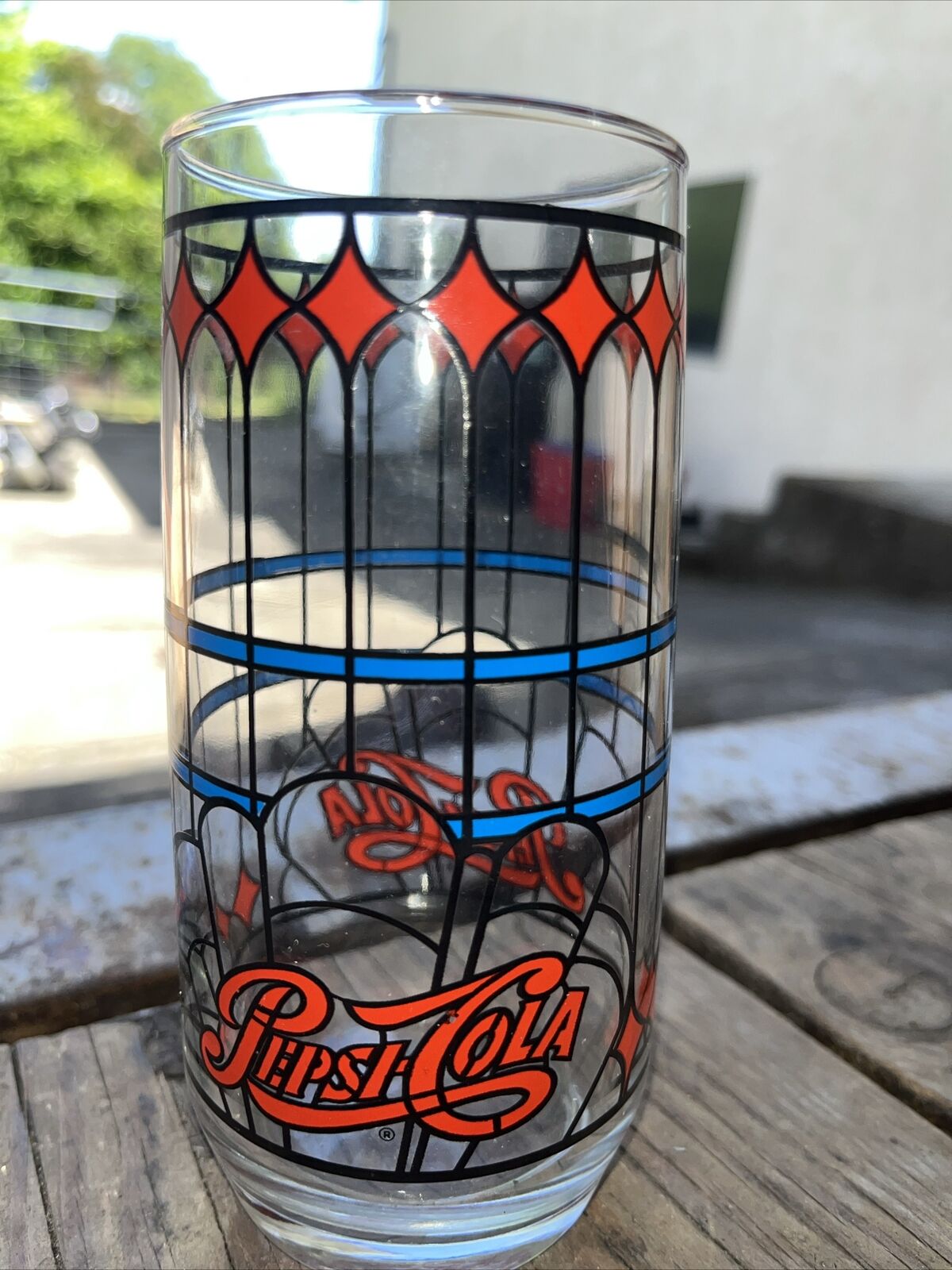 Vintage Pepsi-Cola Stained Glass 1970’s Drinking Glass
