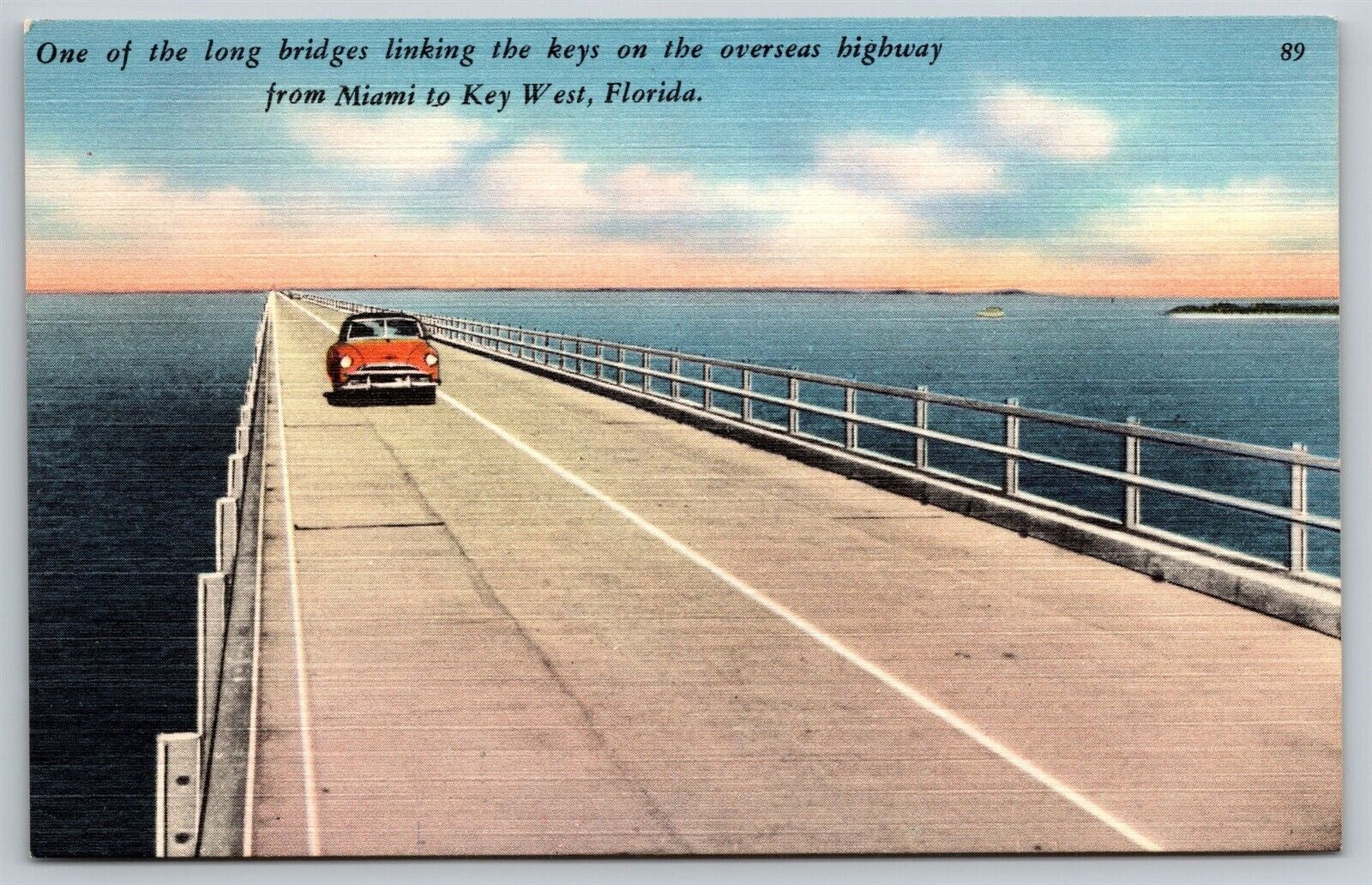 FL Keys Bridge on the Overseas Highway Miami to Key West Linen Vtg Postcard View