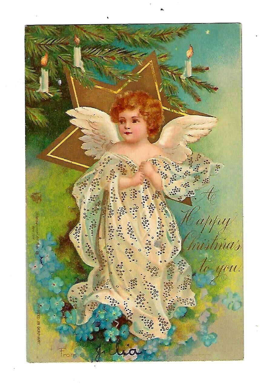 1905 International Art Chistmas Postcard Angel Gold Star