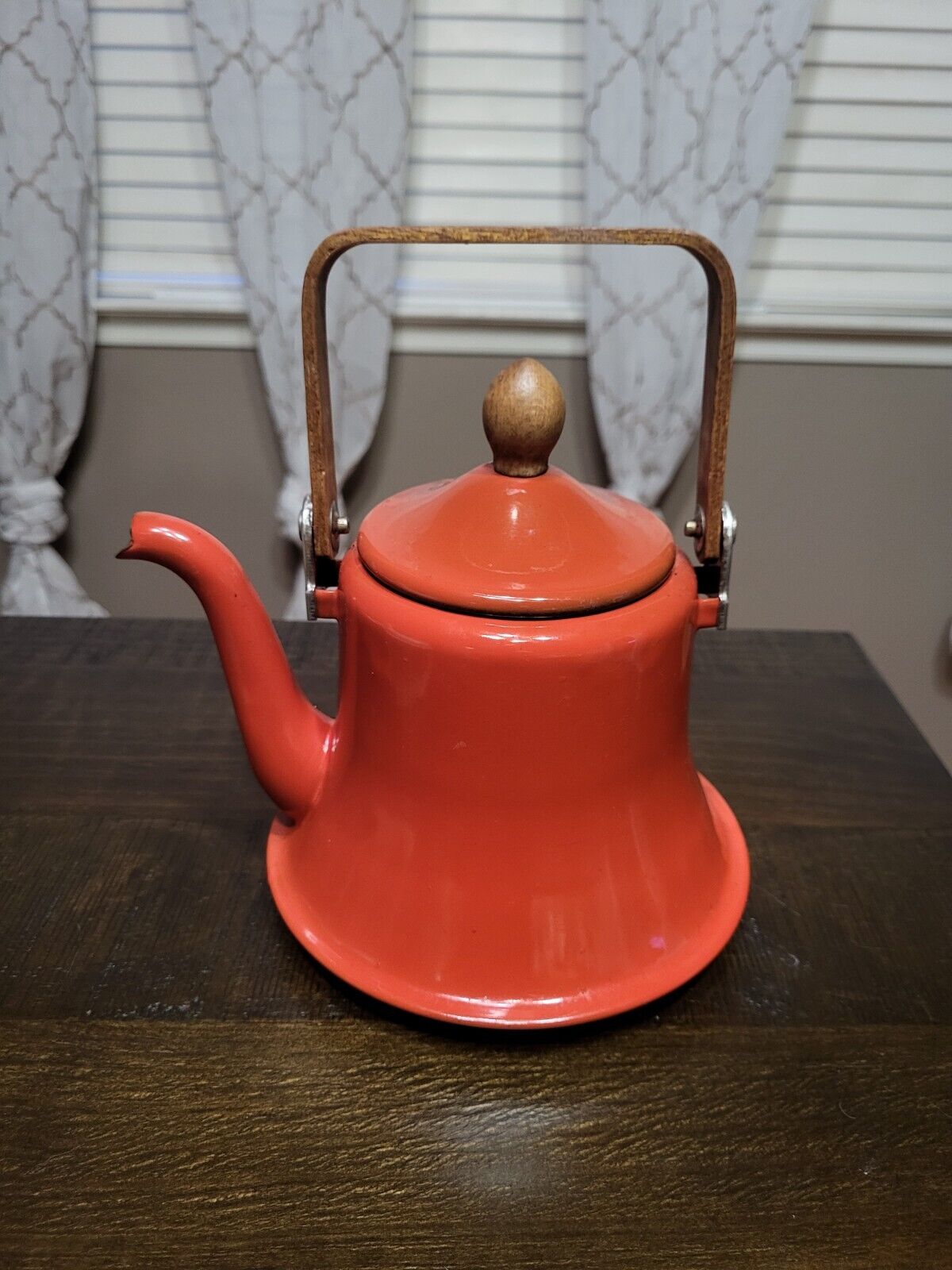 Vintage Burnt Orange Enamel Ware Tea Pot 7.5\