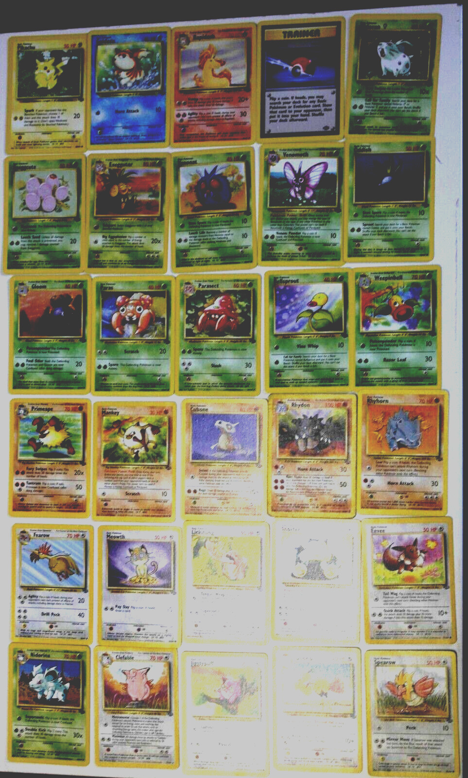LOT#58 30 X Pokemon JUNGLE Common Cards Pikachu Meowth Eevee Goldeen Mankey etc