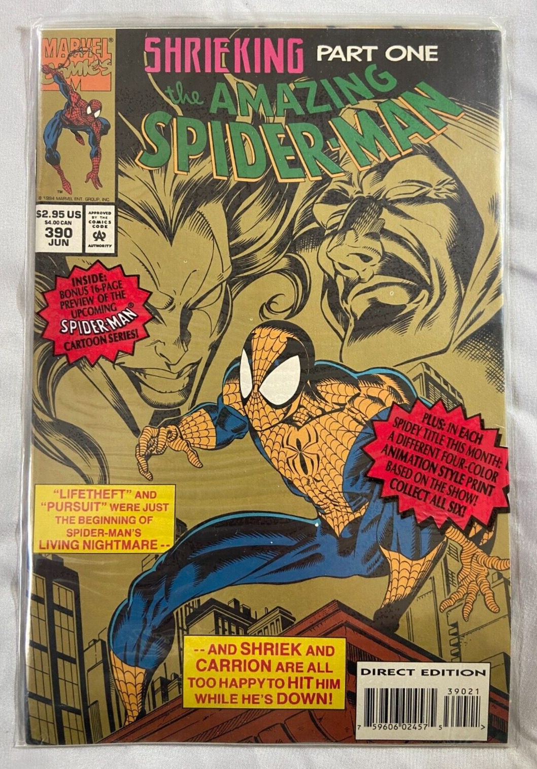 The Amazing Spider-Man, #390 NM Direct Edition Shrieking part 1 - Variant Cover