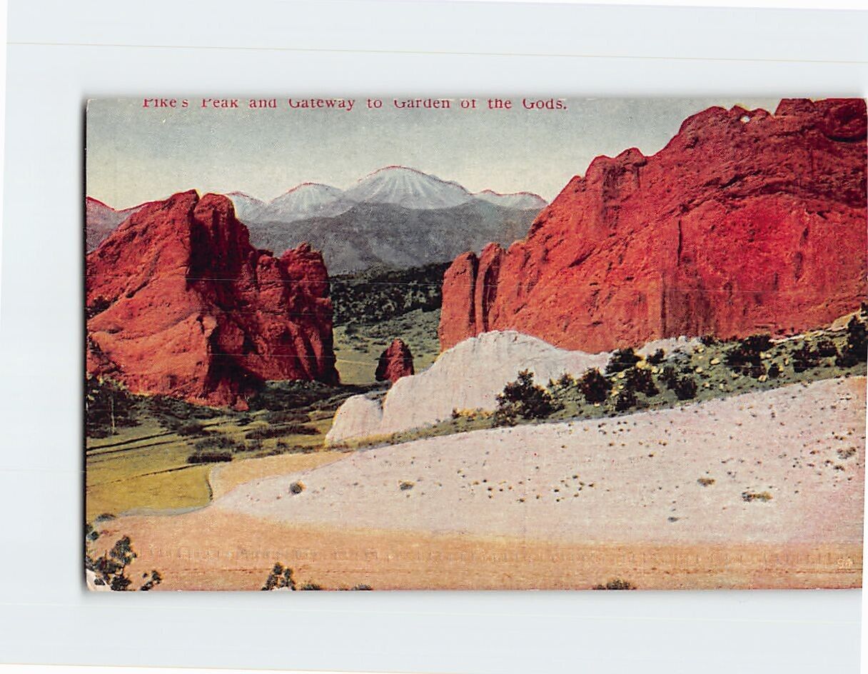Postcard Pike's Peak & Gateway to Garden og the Gods Colorado USA