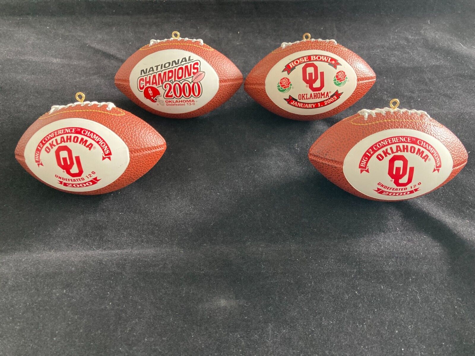 4 Vintage Oklahoma Sooners Touchdown Treasures Football Christmas Ornaments